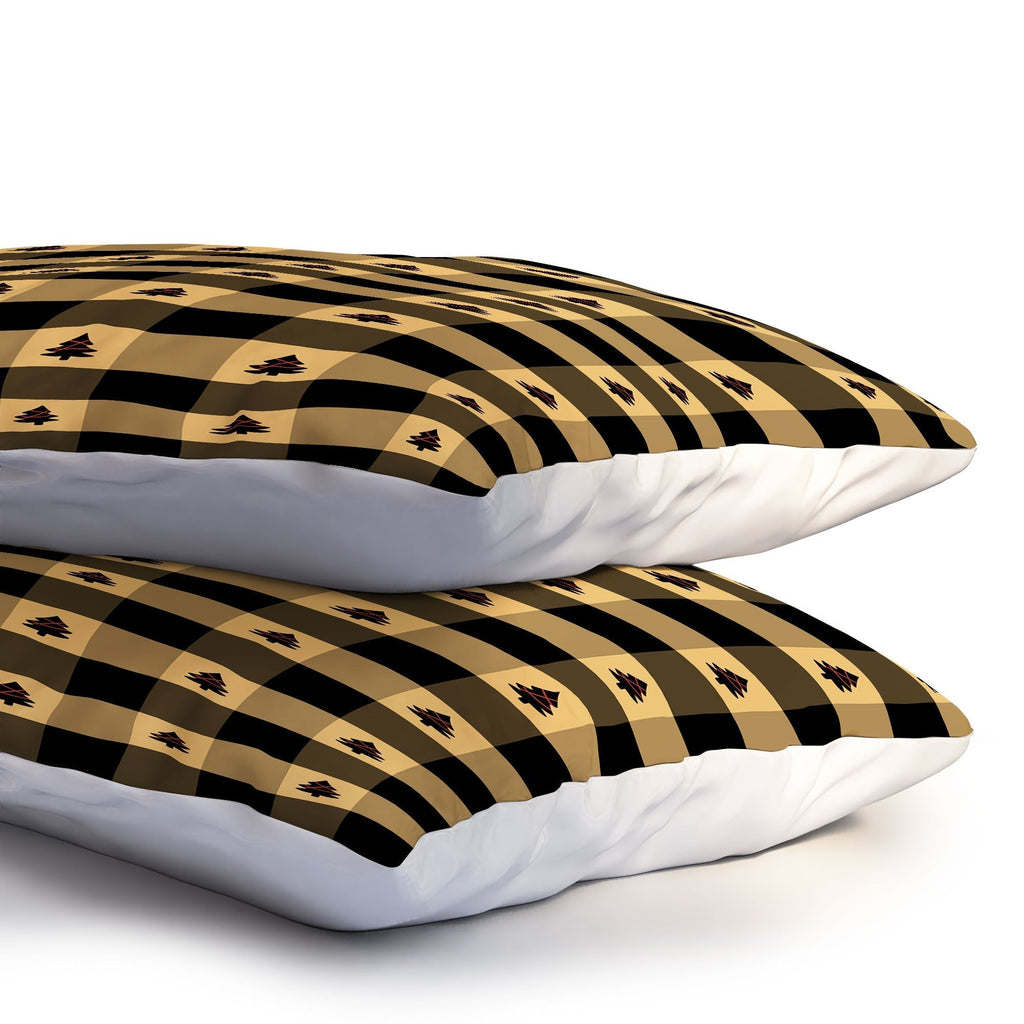 Design by Spark Black Gold Tree Tree Gingham Pillow Shams
