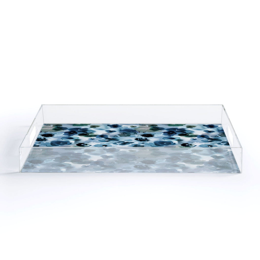 Ninola Design Botanic Retreat Ombre Abstract Watercolor Flowers Blue Navy Acrylic Tray