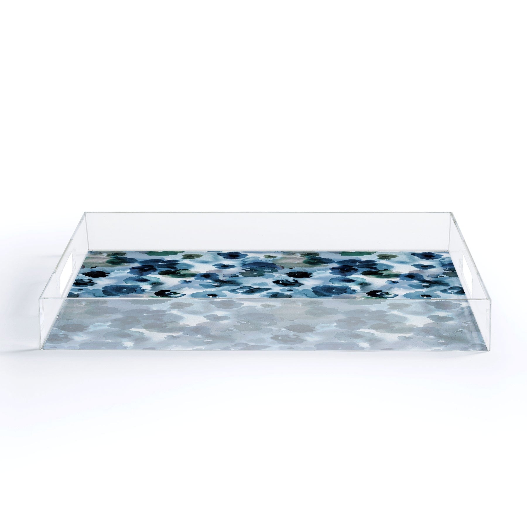 Ninola Design Botanic Retreat Ombre Abstract Watercolor Flowers Blue Navy Acrylic Tray