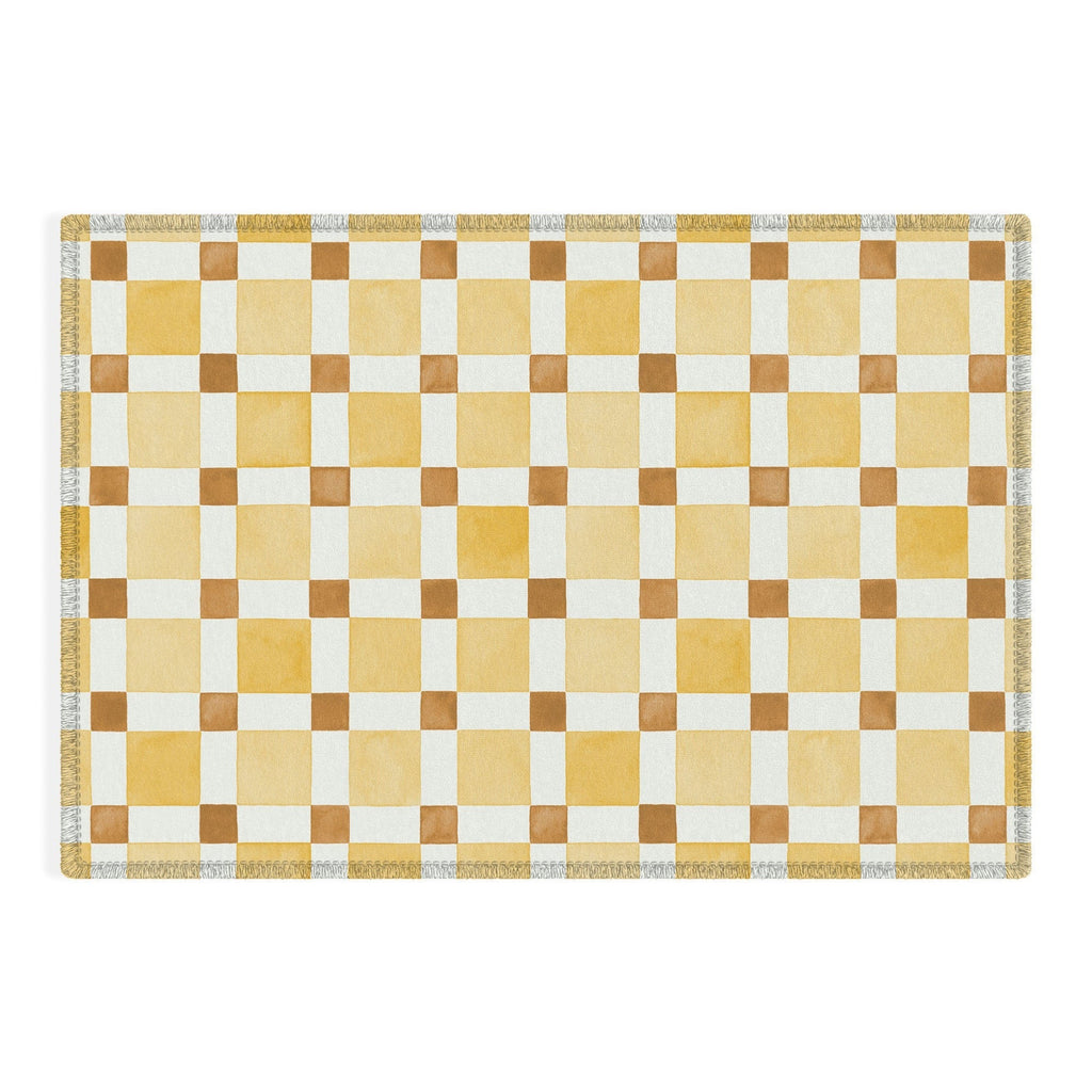 Ninola Design Everyday Artifact Checker Mosaic Tiles Geometry Yellow Outdoor Rug
