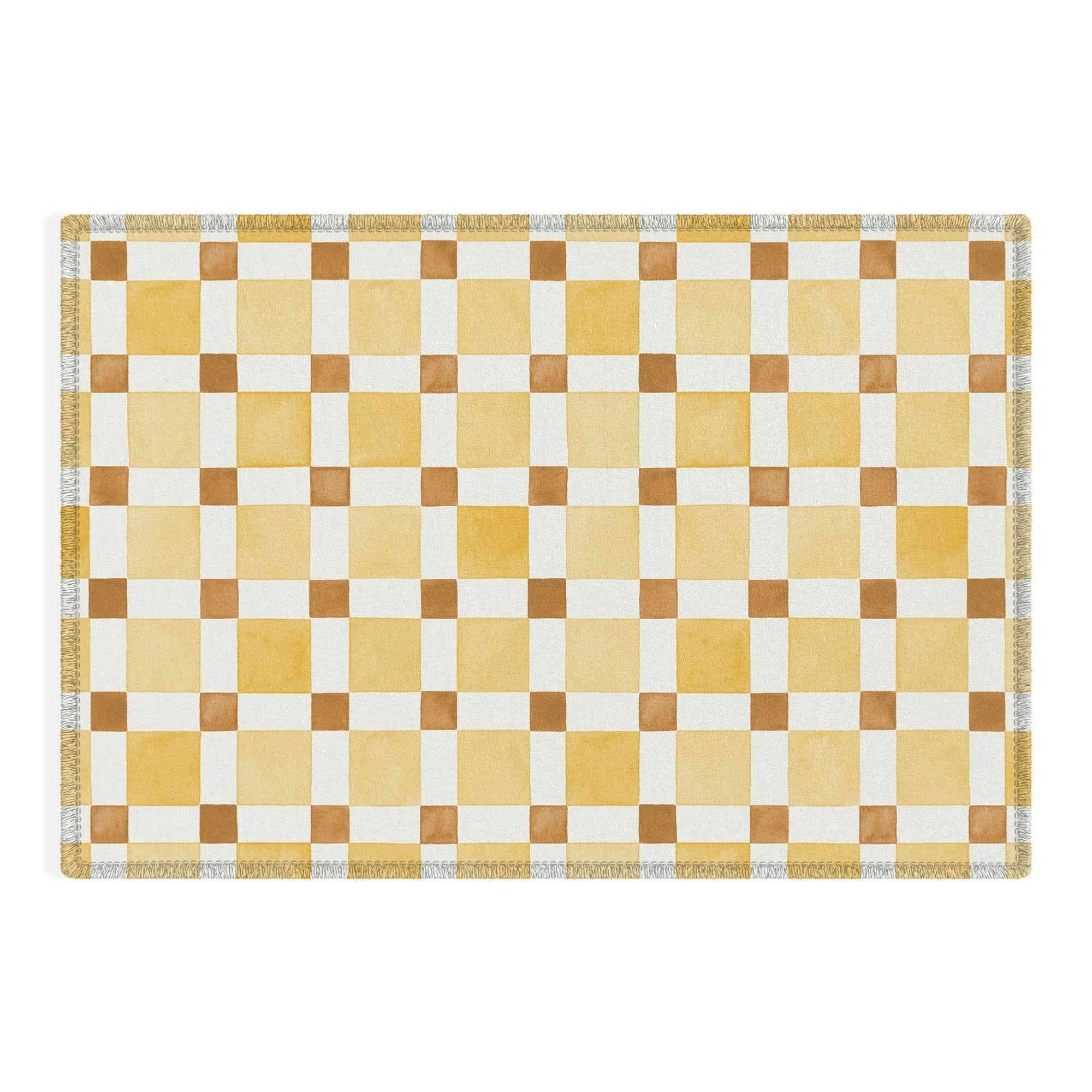Ninola Design Everyday Artifact Checker Mosaic Tiles Geometry Yellow Outdoor Rug