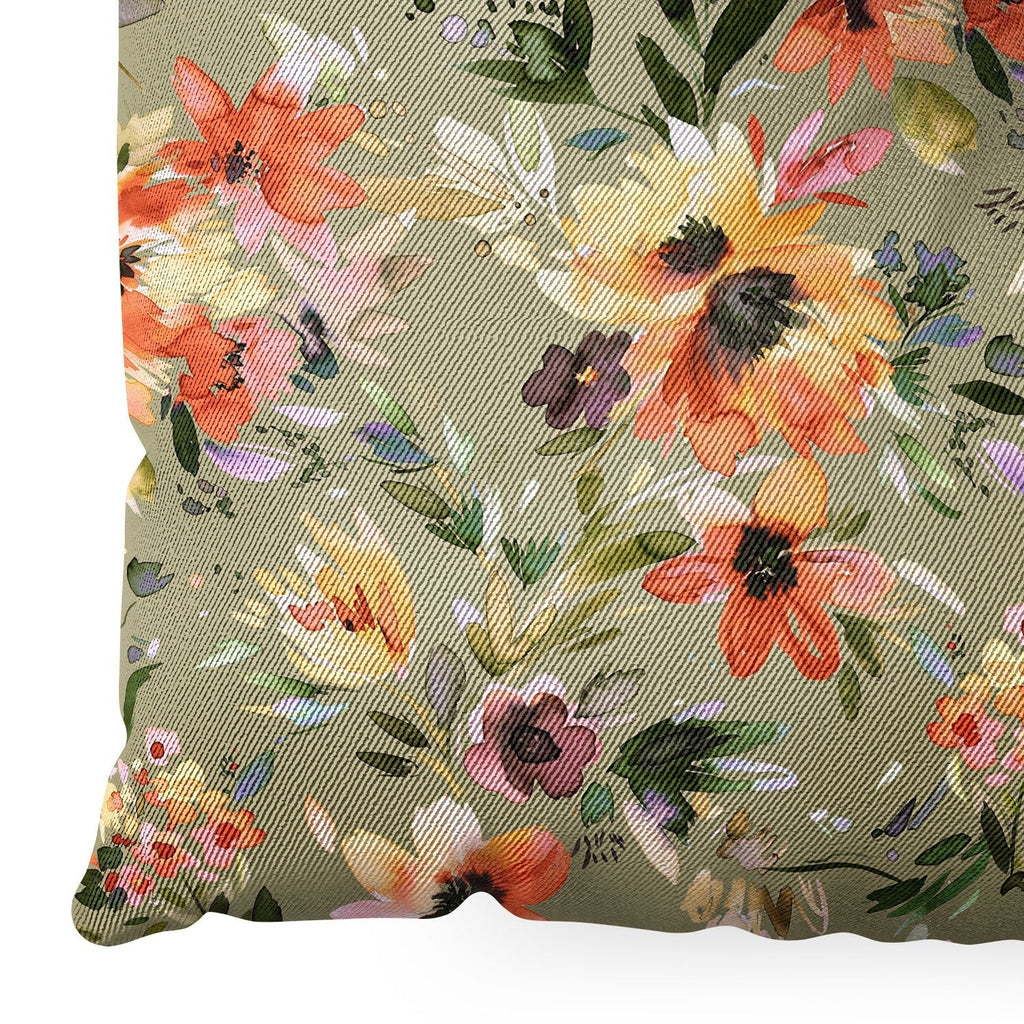 Ninola Design Botanic Retreat Floral Oleander Whimsical Teal Green Floor Pillow Square