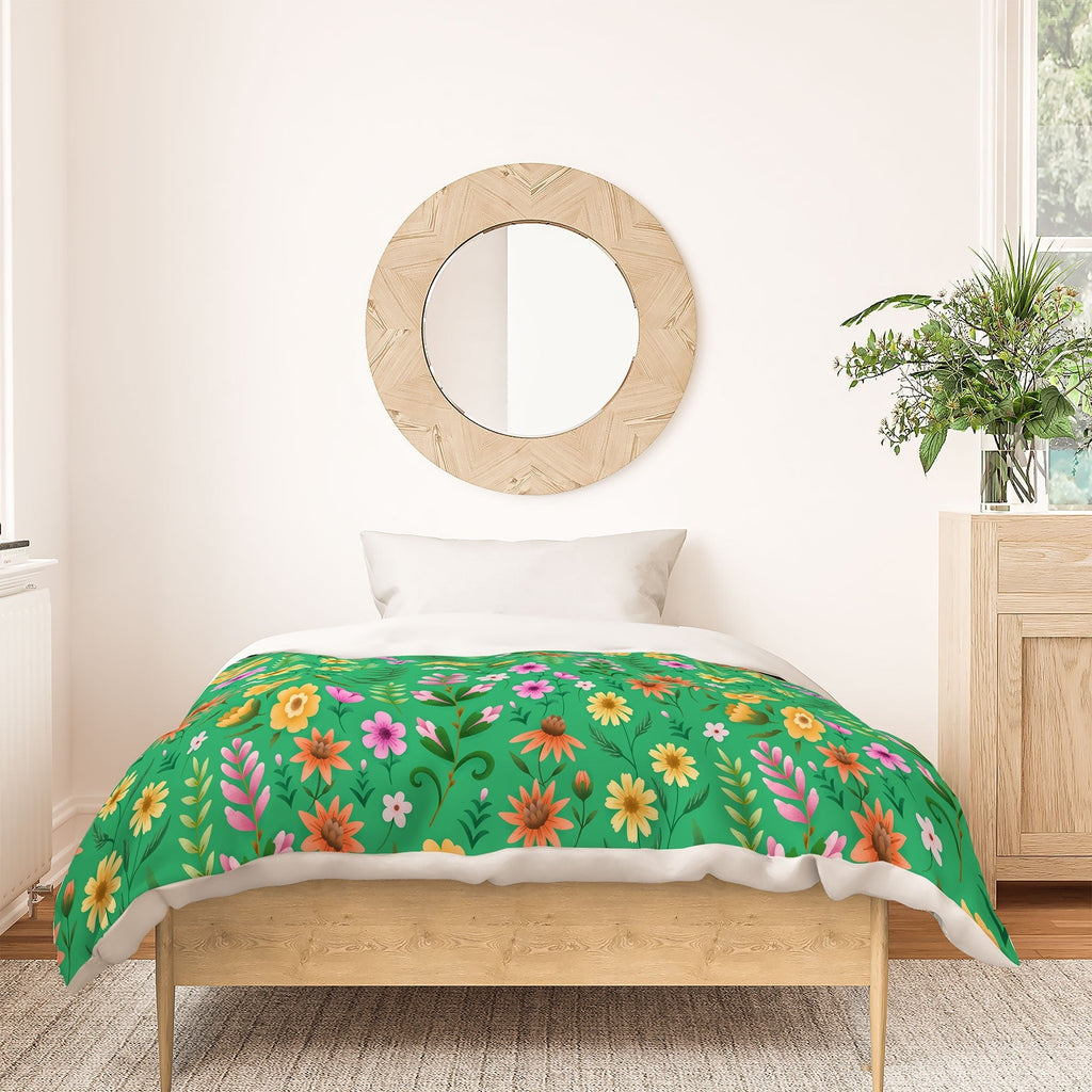 Pimlada Phuapradit Ditsy Spring Floral Green Duvet Cover
