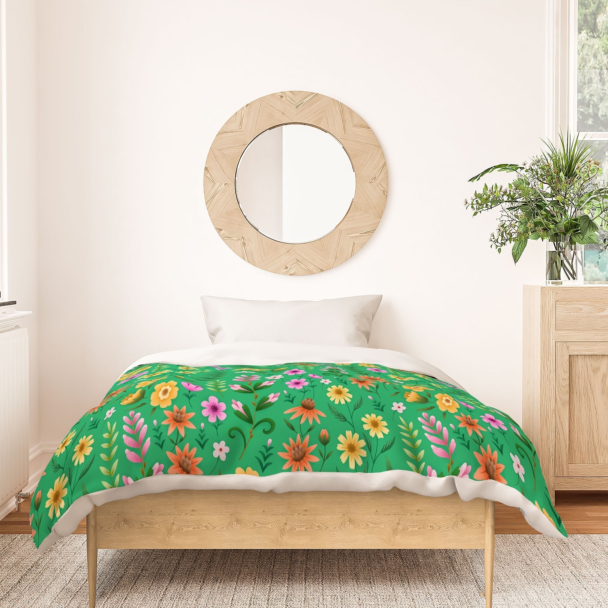 Pimlada Phuapradit Ditsy Spring Floral Green Duvet Cover