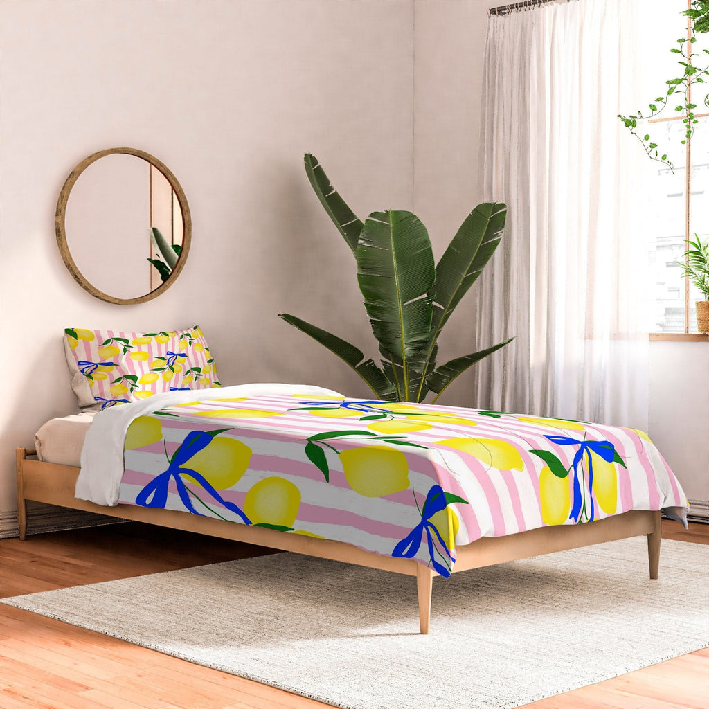 Design by Spark Zesty Lemons and Stripes Comforter