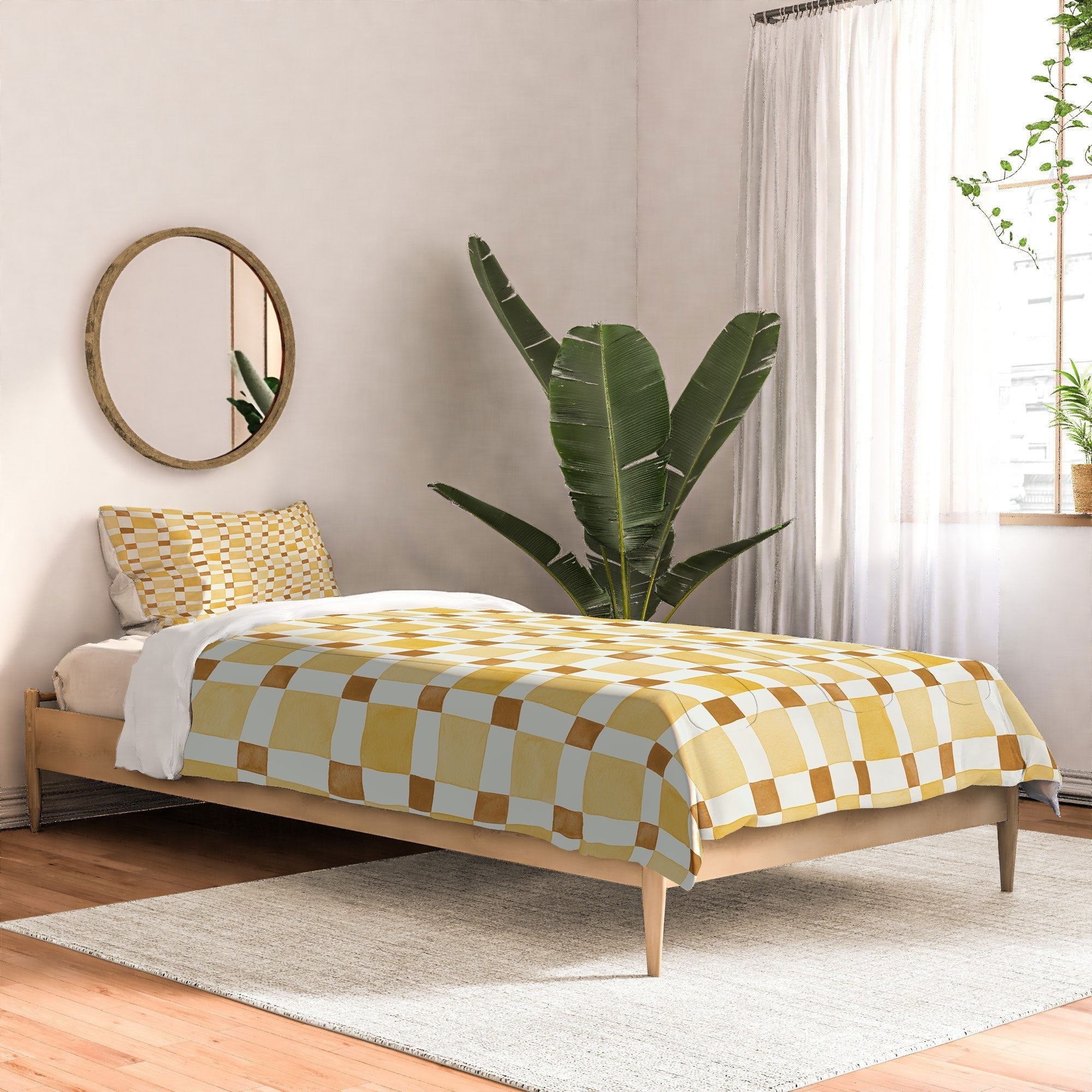 Ninola Design Everyday Artifact Checker Mosaic Tiles Geometry Yellow Comforter