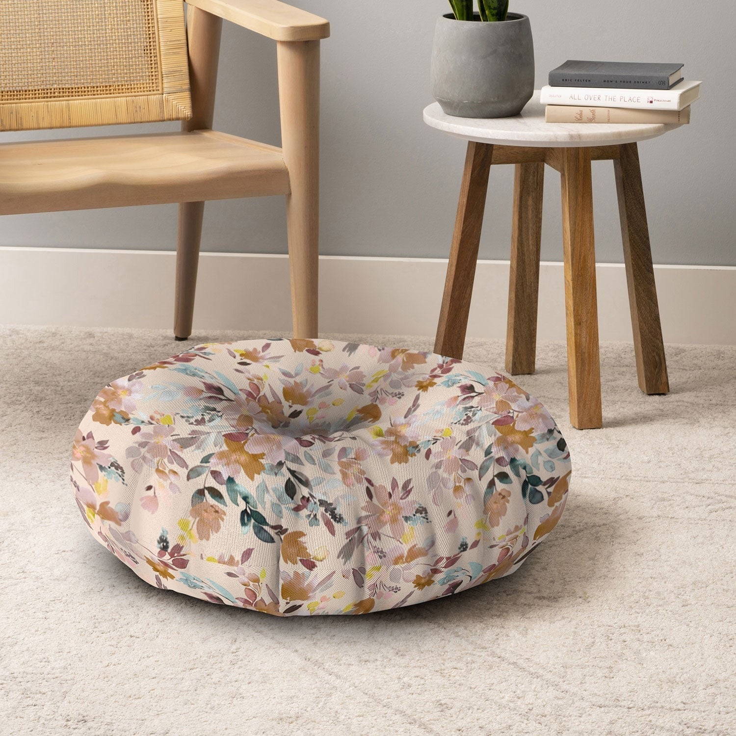 Ninola Design Botanic Retreat Floral Oleander Whimsical Soft Pink Floor Pillow Round