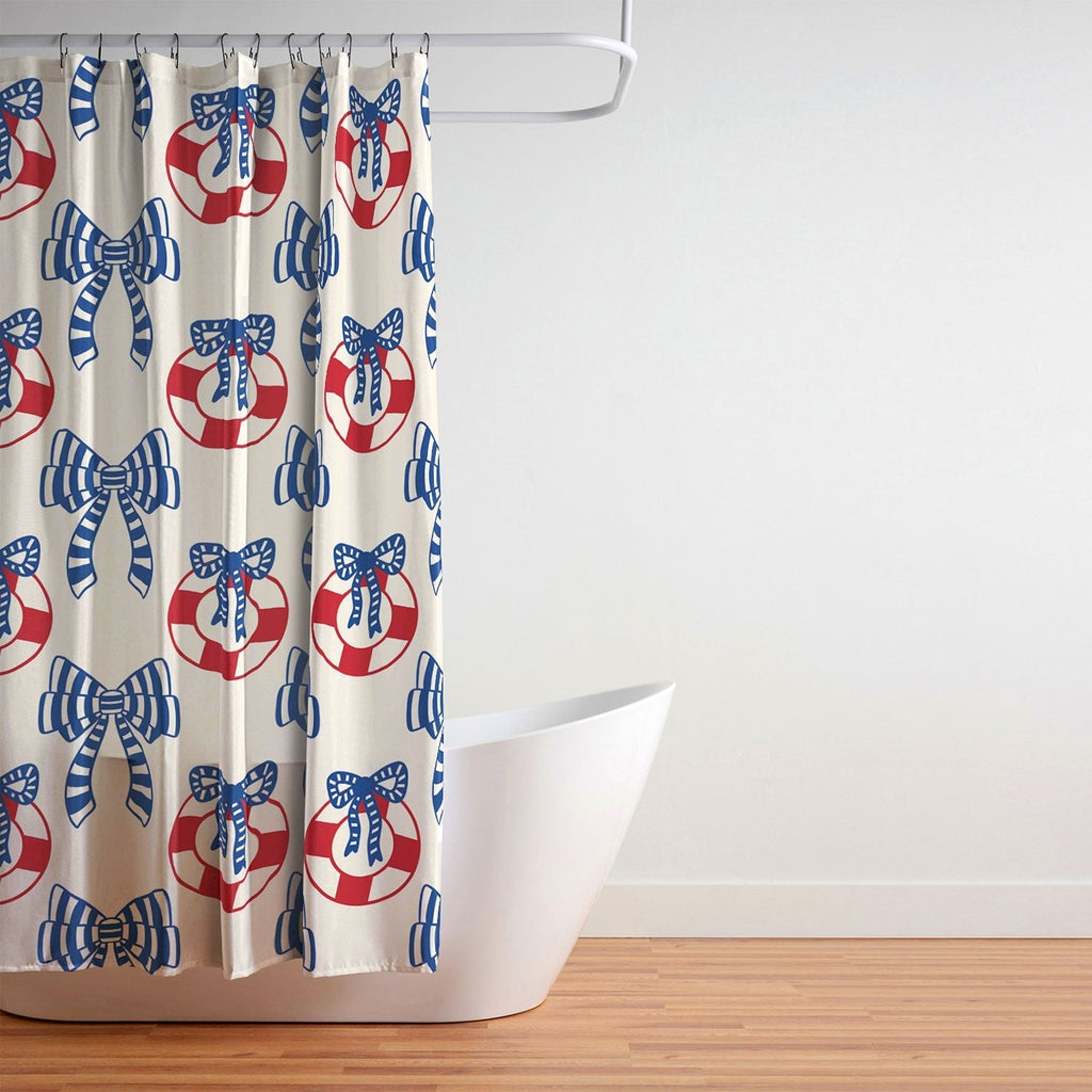 Design by Spark Nautical Christmas Bows Shower Curtain