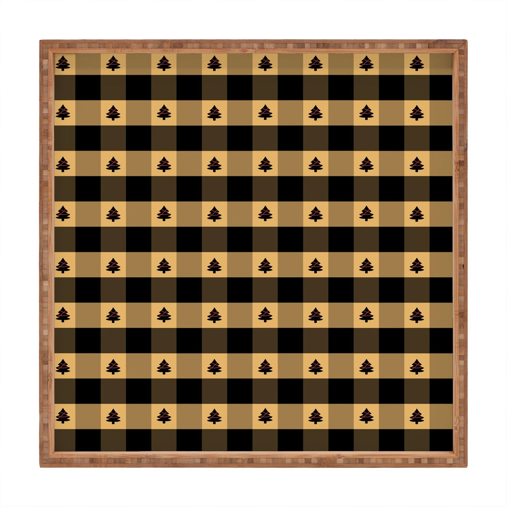 Design by Spark Black Gold Tree Tree Gingham Square Tray