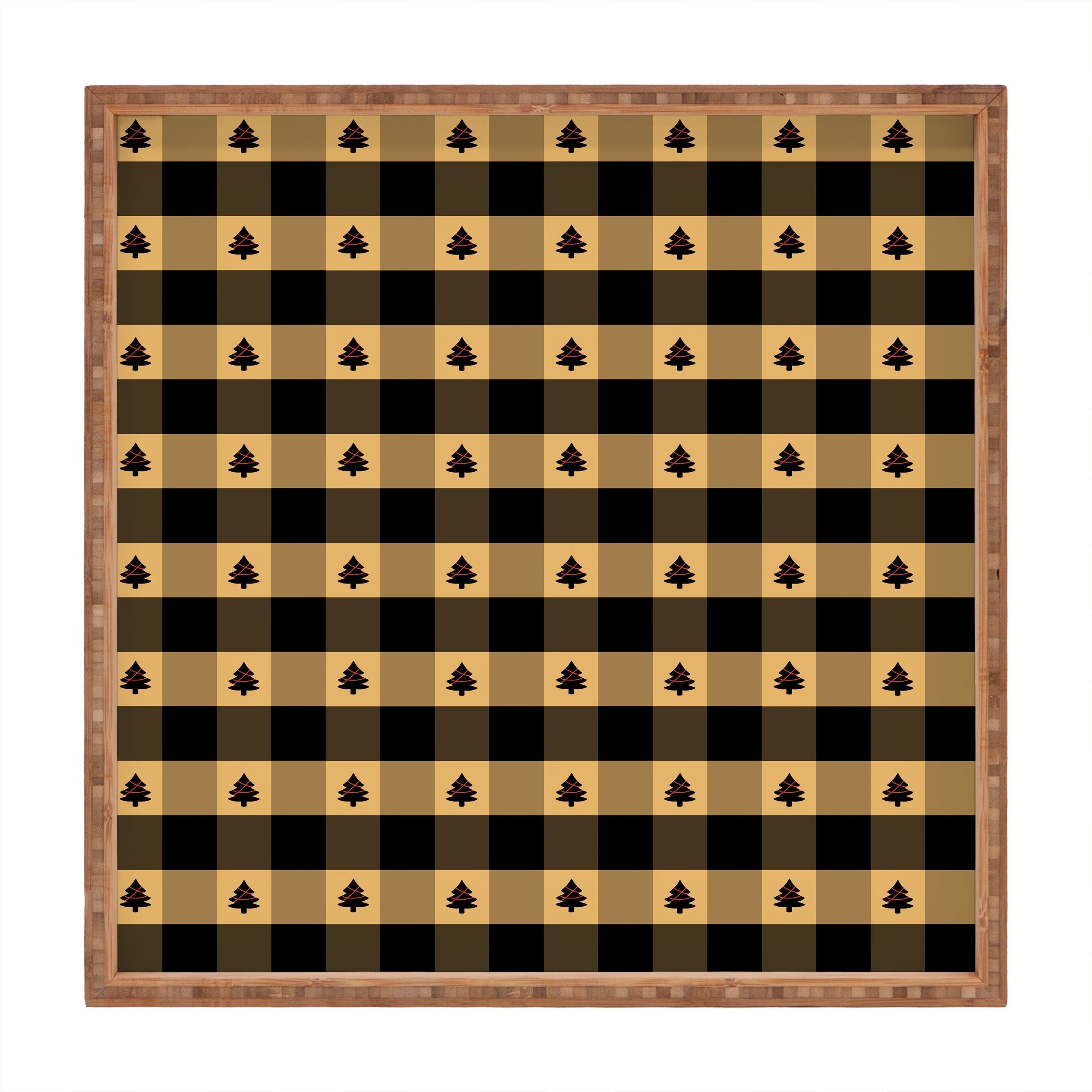 Design by Spark Black Gold Tree Tree Gingham Square Tray