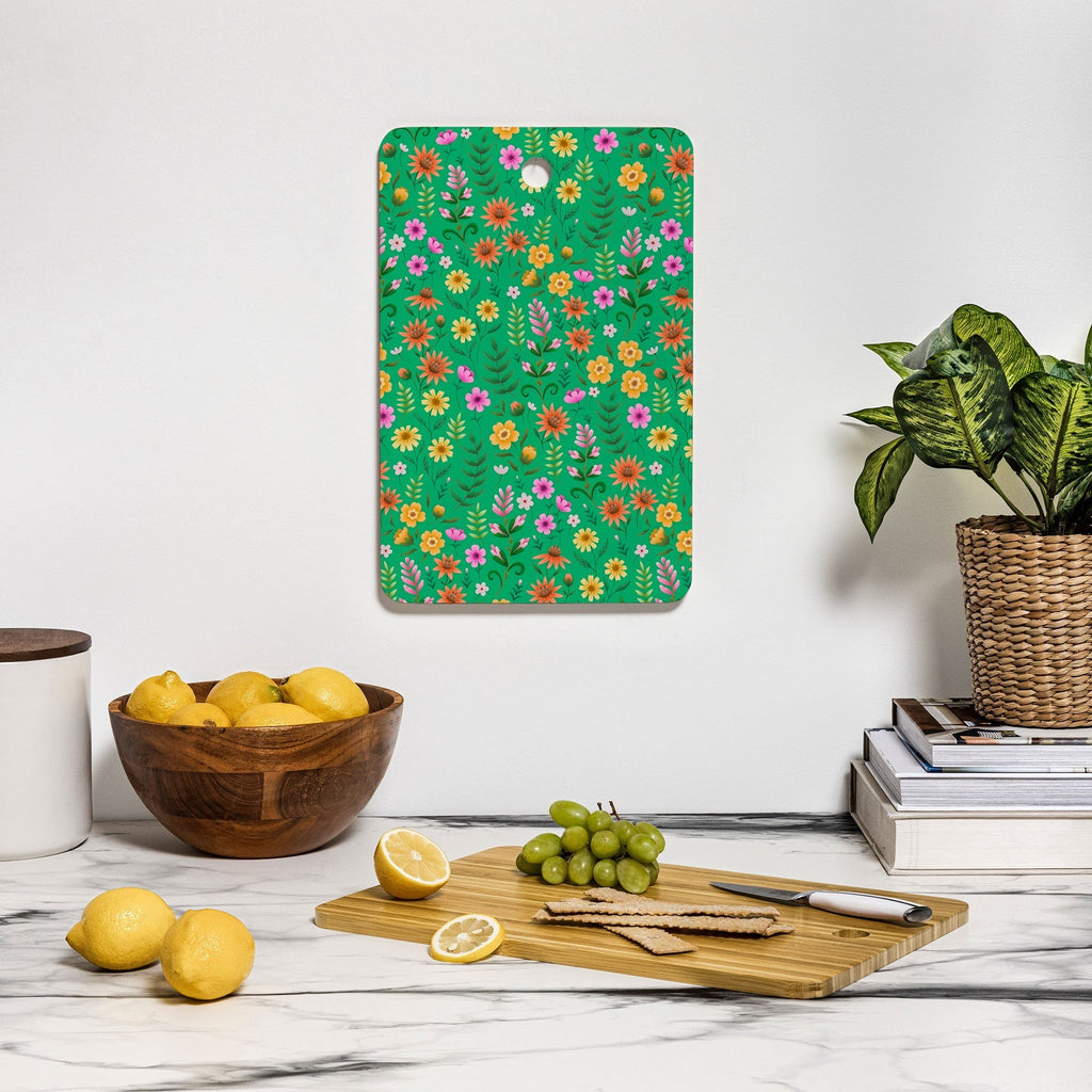 Pimlada Phuapradit Ditsy Spring Floral Green Cutting Board Rectangle