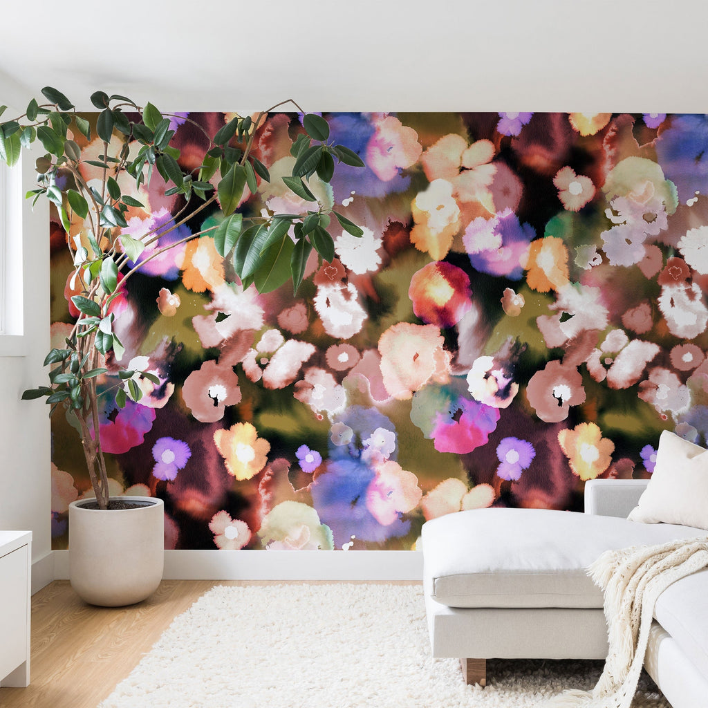 Ninola Design Botanic Retreat Ombre Abstract Watercolor Flowers Pink gold Wall Mural