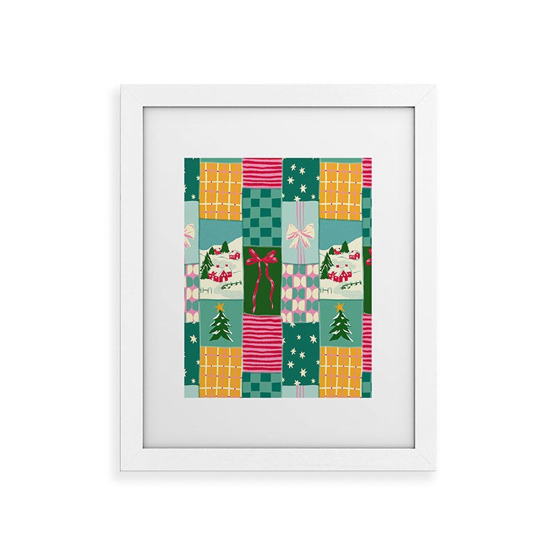 LouBruzzoni Cozy Christmas Patchwork Framed Art Print