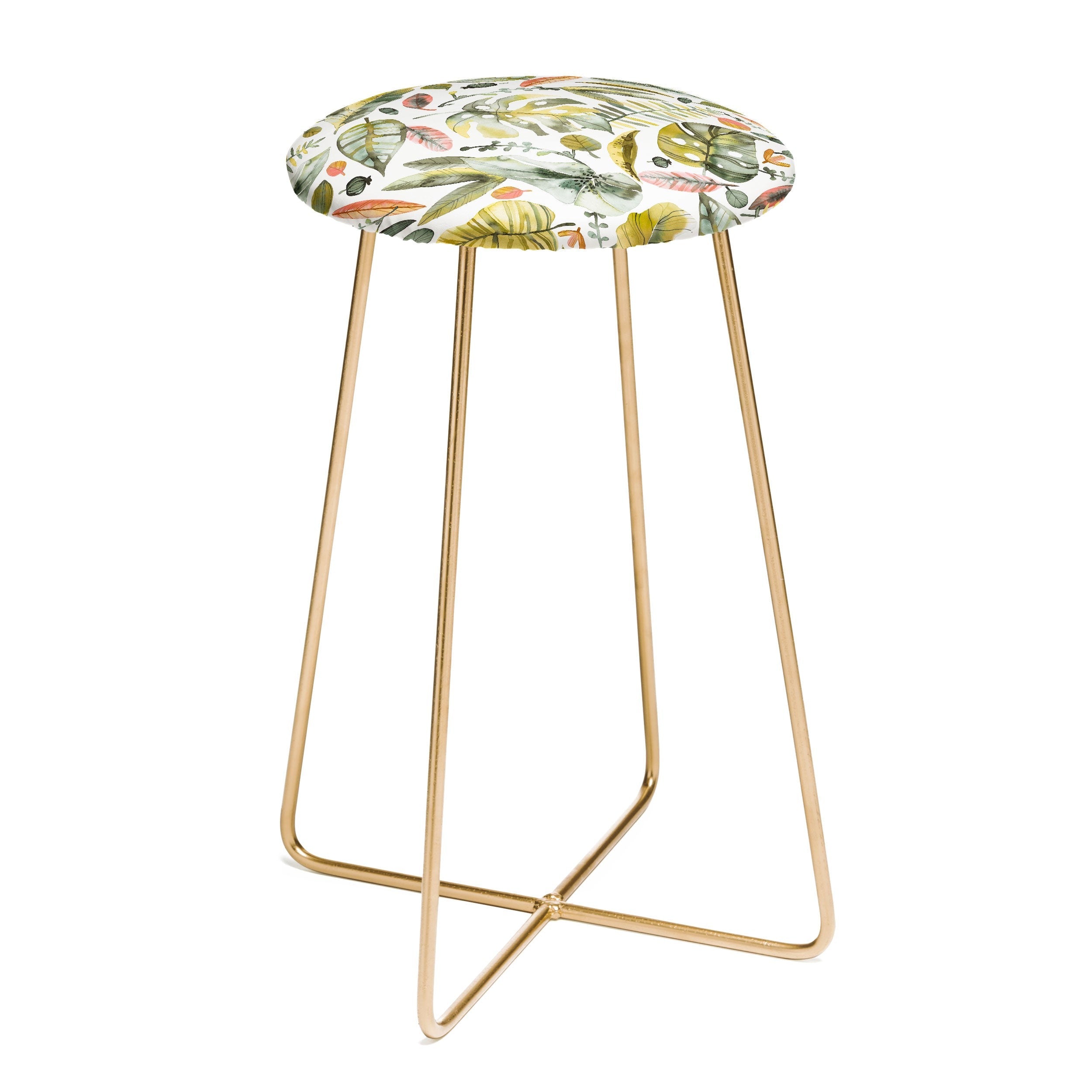 Ninola Design Botanic Retreat Tropical Jungle Leaves Botanical Green Orange Counter Stool