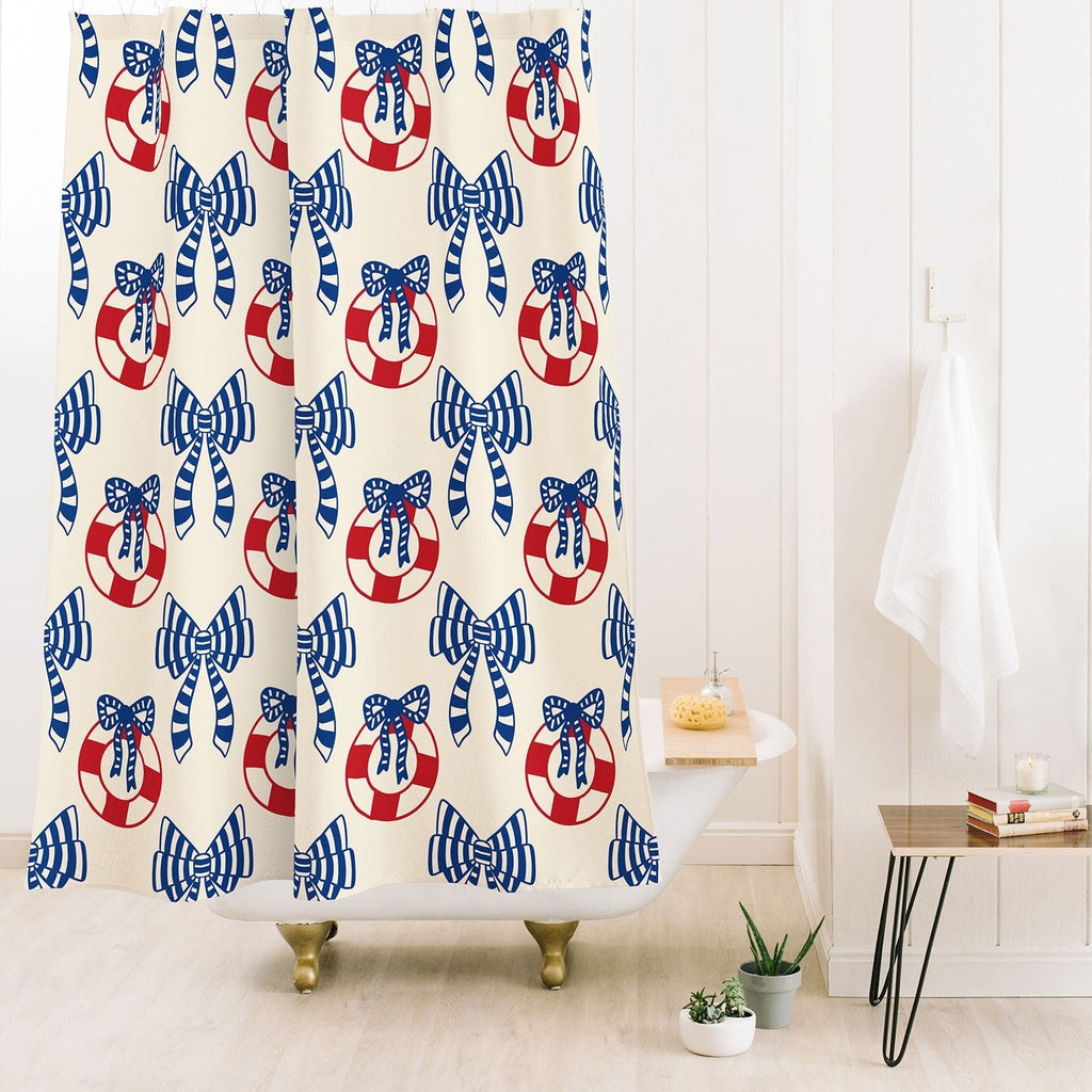Design by Spark Nautical Christmas Bows Shower Curtain