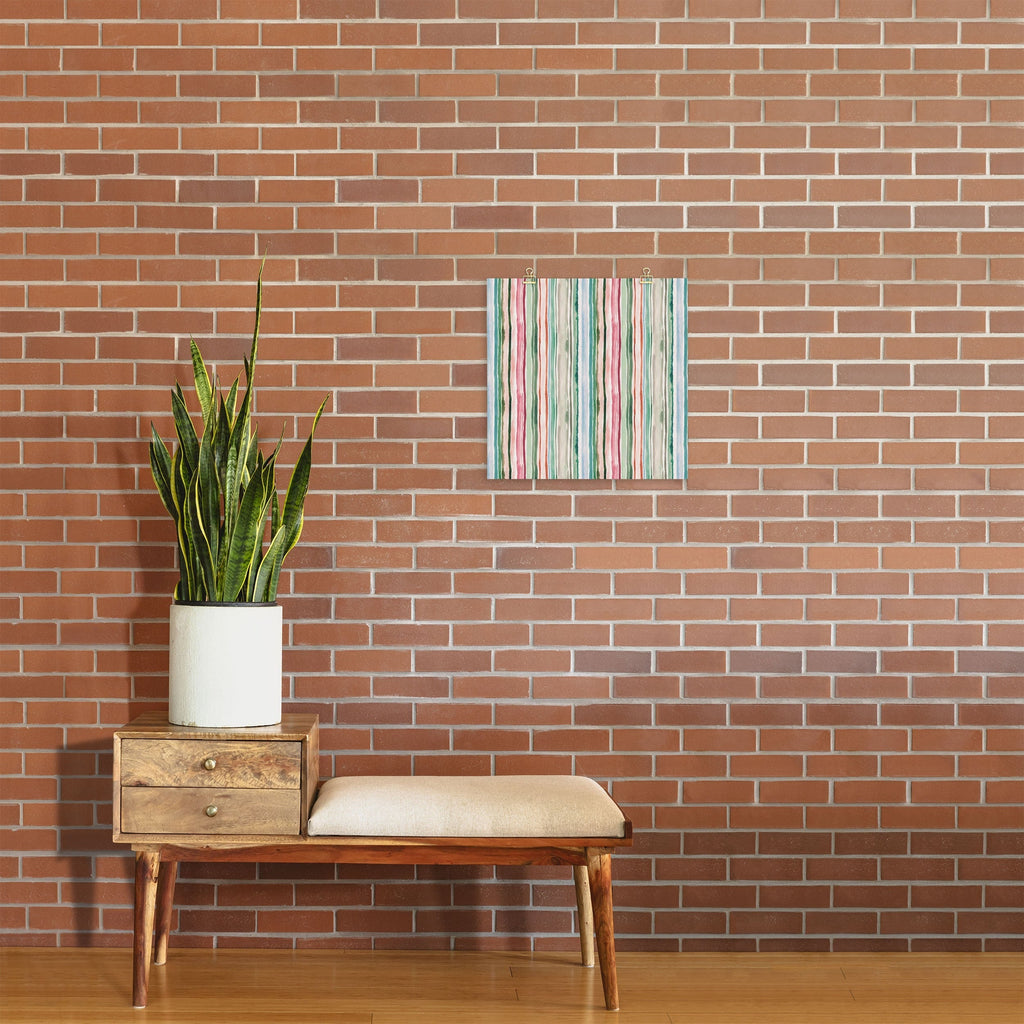 Ninola Design Botanic Retreat Watercolor Stripes Green Orange Red Art Print
