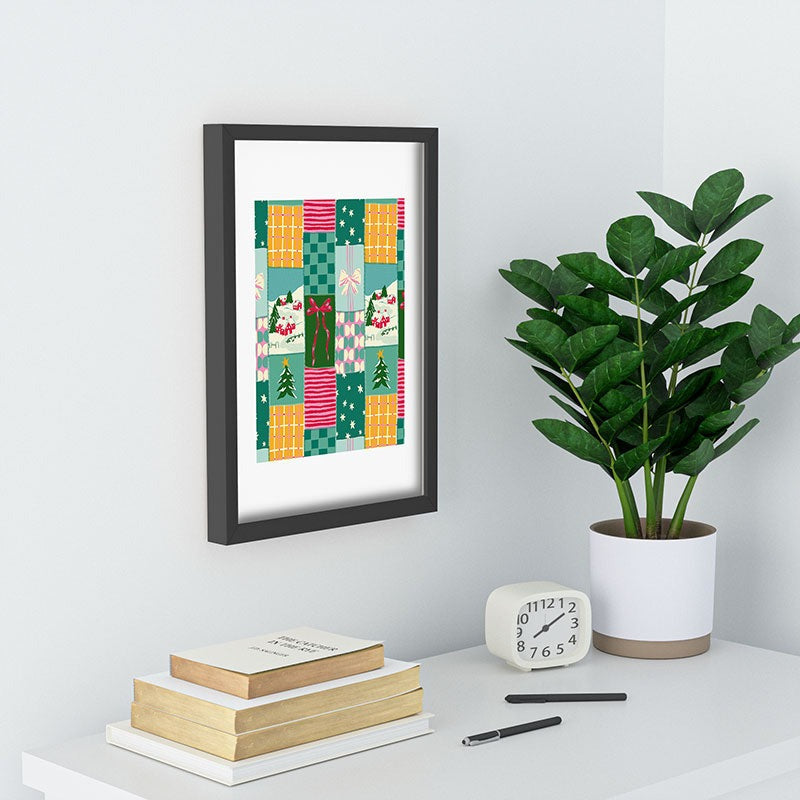 LouBruzzoni Cozy Christmas Patchwork Recessed Framing Rectangle