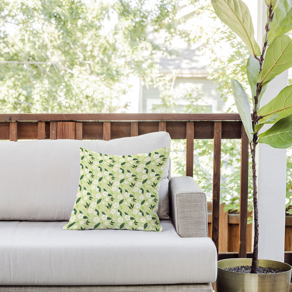 Design by Spark Matcha Tea Florals Outdoor Throw Pillow