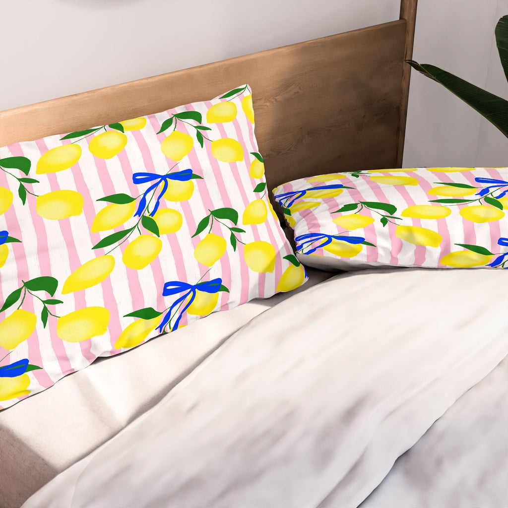 Design by Spark Zesty Lemons and Stripes Pillow Shams