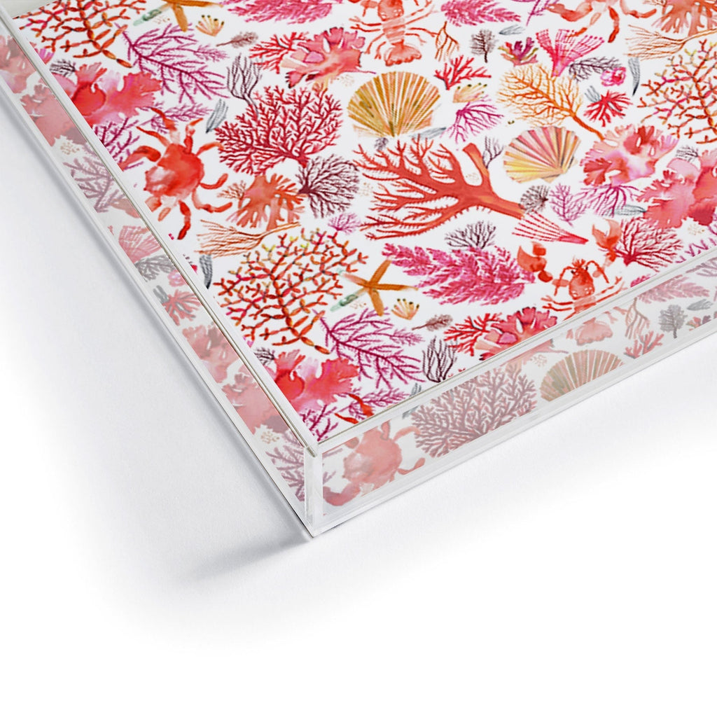 Ninola Design Botanic Retreat Coral Reef Crab Lobster Red Acrylic Tray