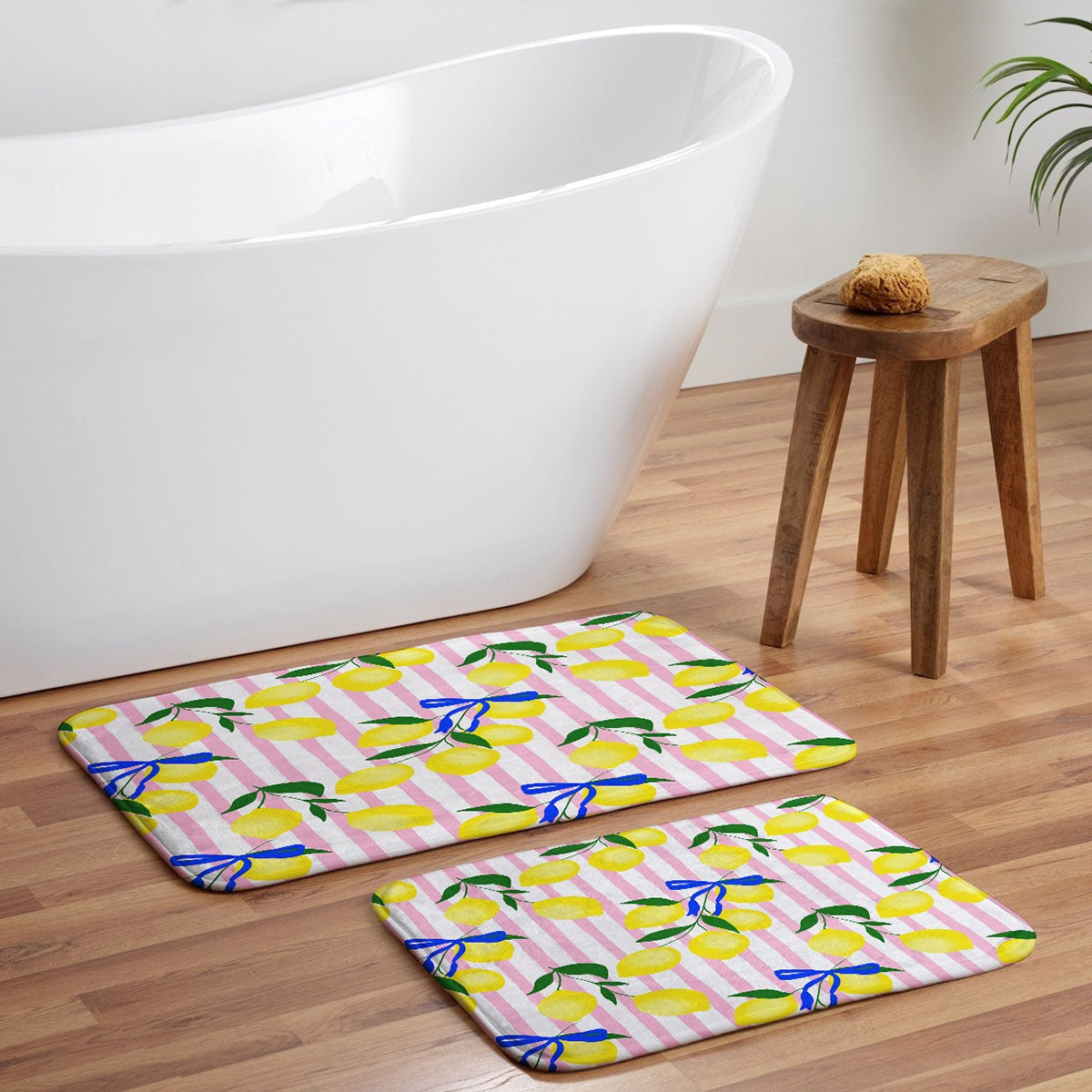 Design by Spark Zesty Lemons and Stripes Memory Foam Bath Mat