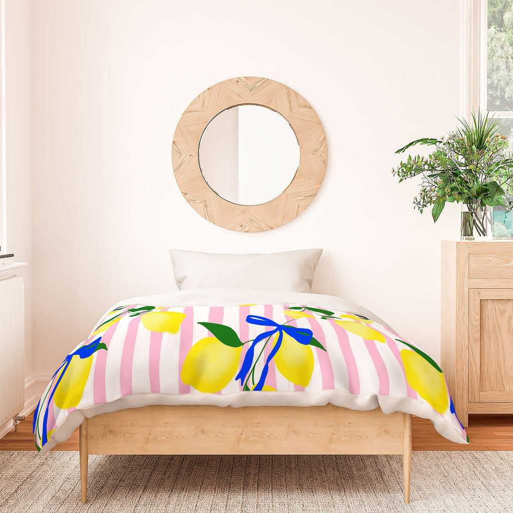 Design by Spark Zesty Lemons and Stripes Duvet Cover