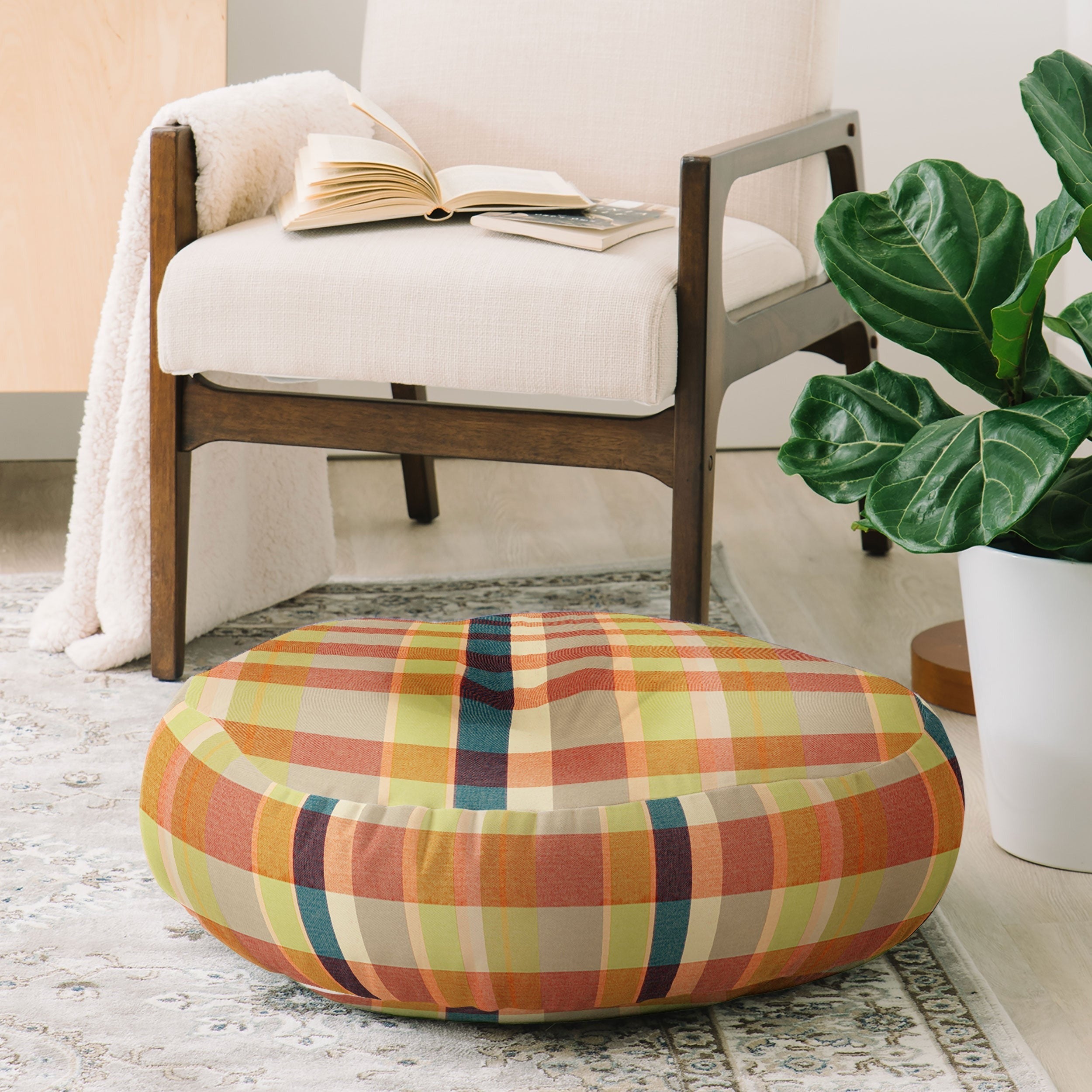 Marta Barragan Camarasa Retro Picnic Plaid Warm Tones Floor Pillow Round