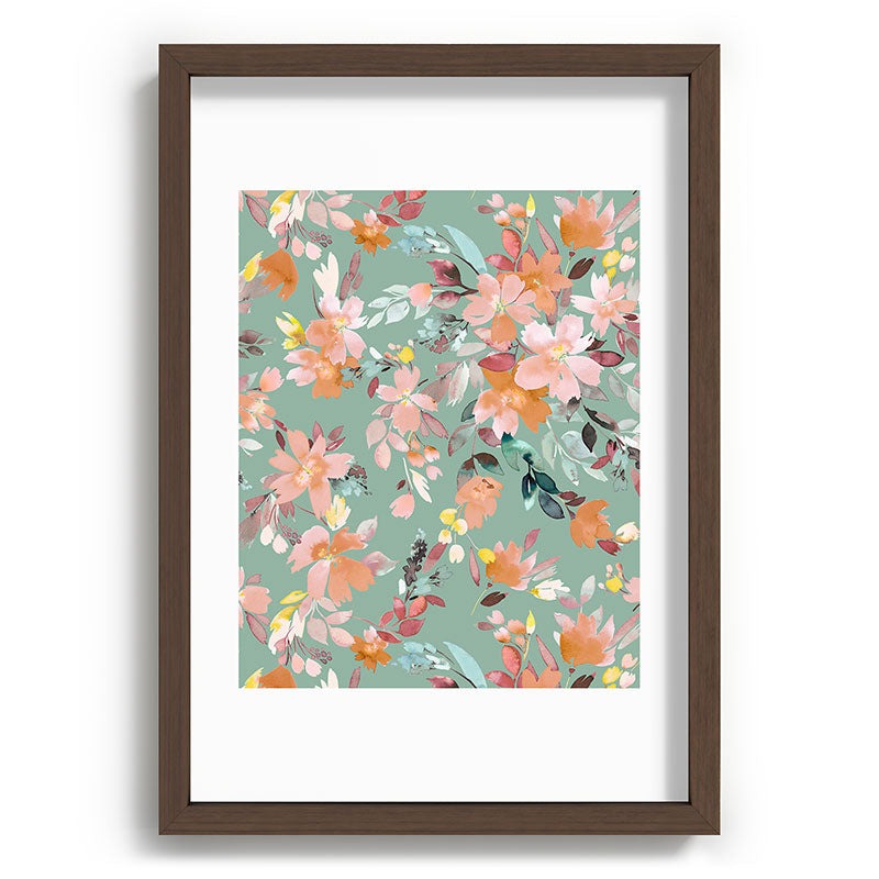 Ninola Design Botanic Retreat Floral Oleander Whimsical Teal Green Recessed Framing Rectangle