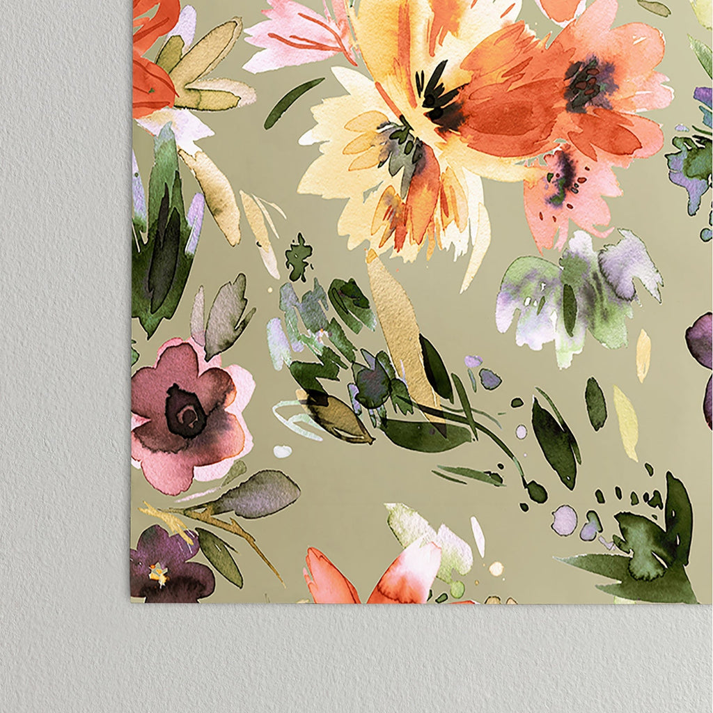 Ninola Design Botanic Retreat Painterly Tropical Flowers Sage Green Poster