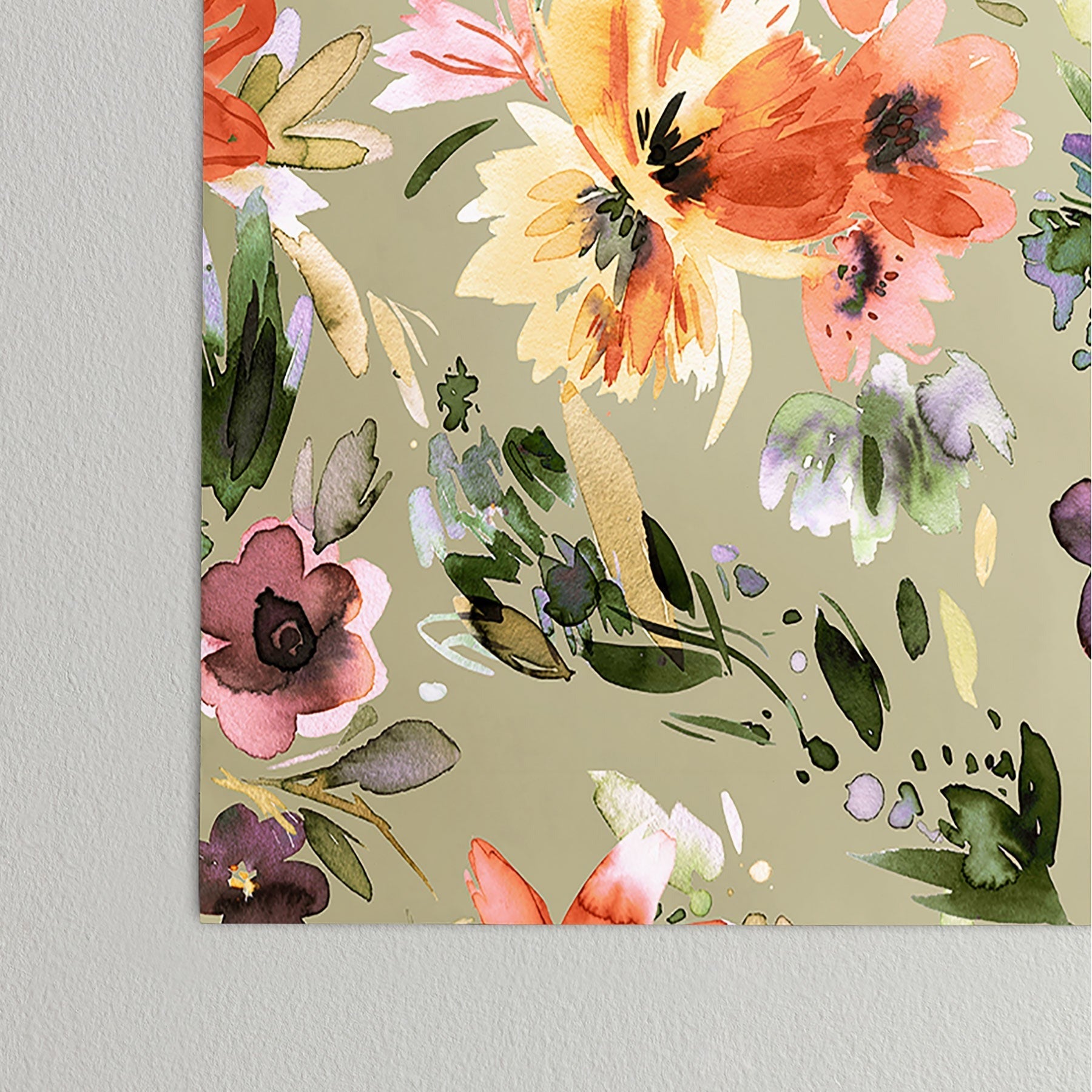 Ninola Design Botanic Retreat Painterly Tropical Flowers Sage Green Poster
