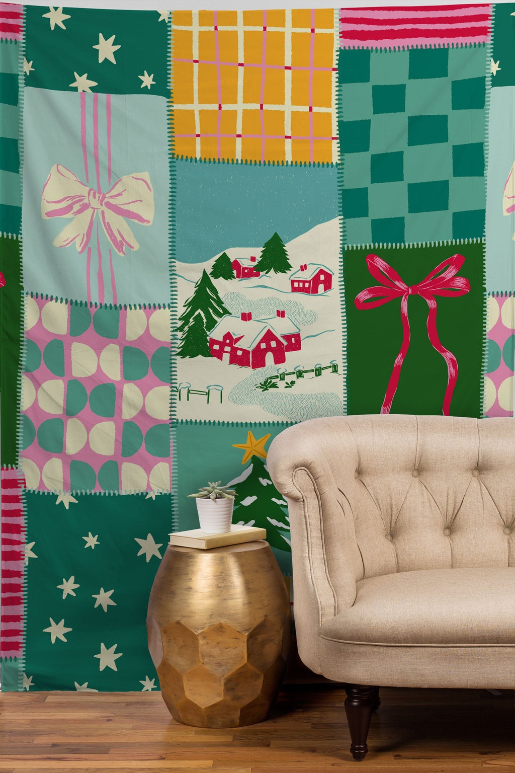 LouBruzzoni Cozy Christmas Patchwork Tapestry