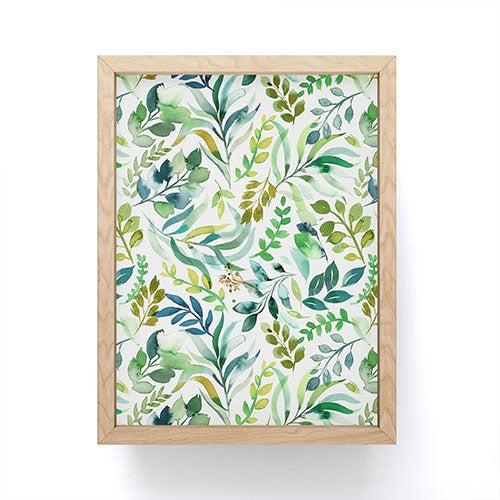 Ninola Design Botanic Retreat Loose Botanical Leaves Watercolor Green Framed Mini Art Print