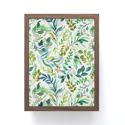 Ninola Design Botanic Retreat Loose Botanical Leaves Watercolor Green Framed Mini Art Print