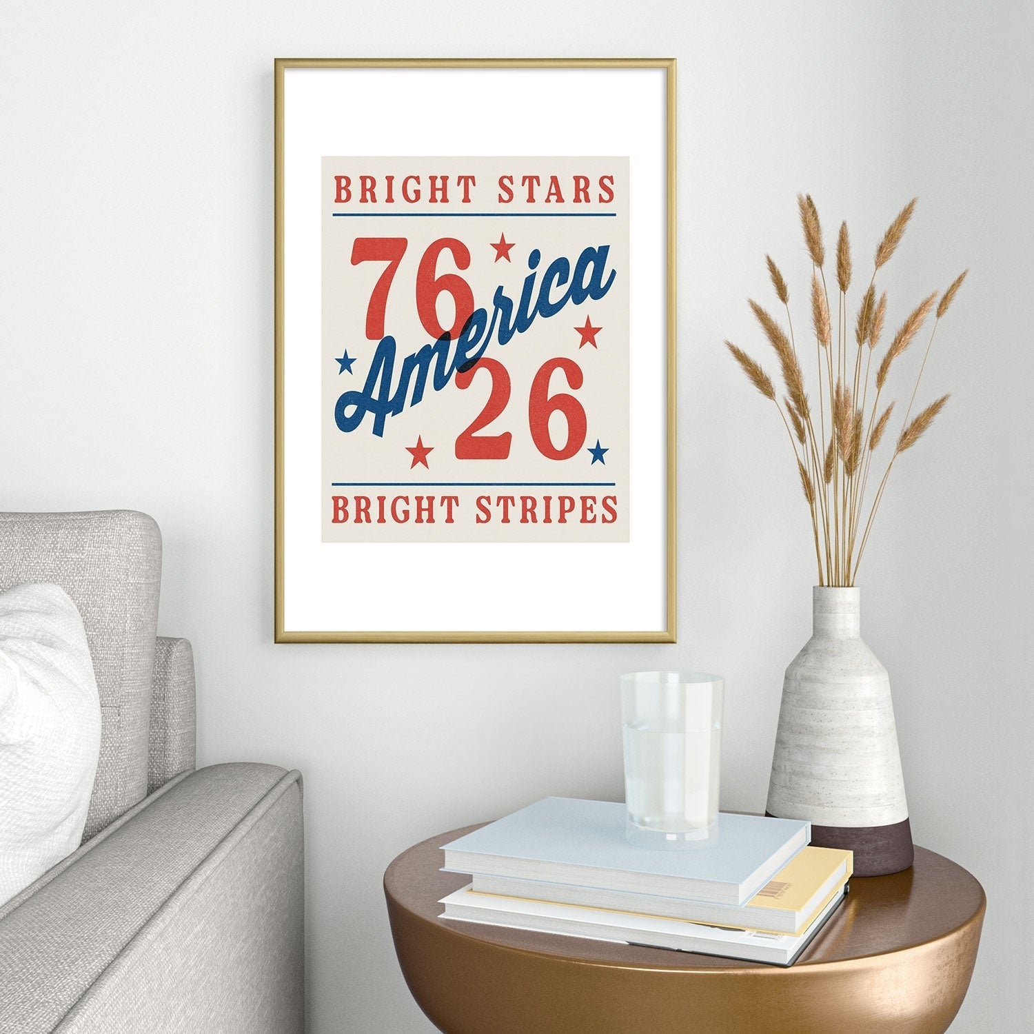 DENY Designs Bright Stars Bright Stripes Metal Framed Art Print