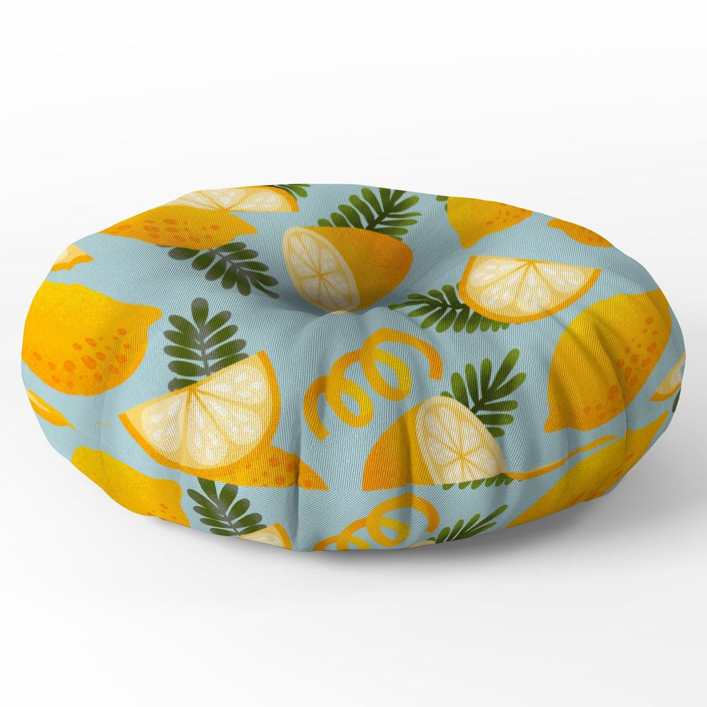 Jessica Molina Lemon Pattern on Sky Blue Floor Pillow Round