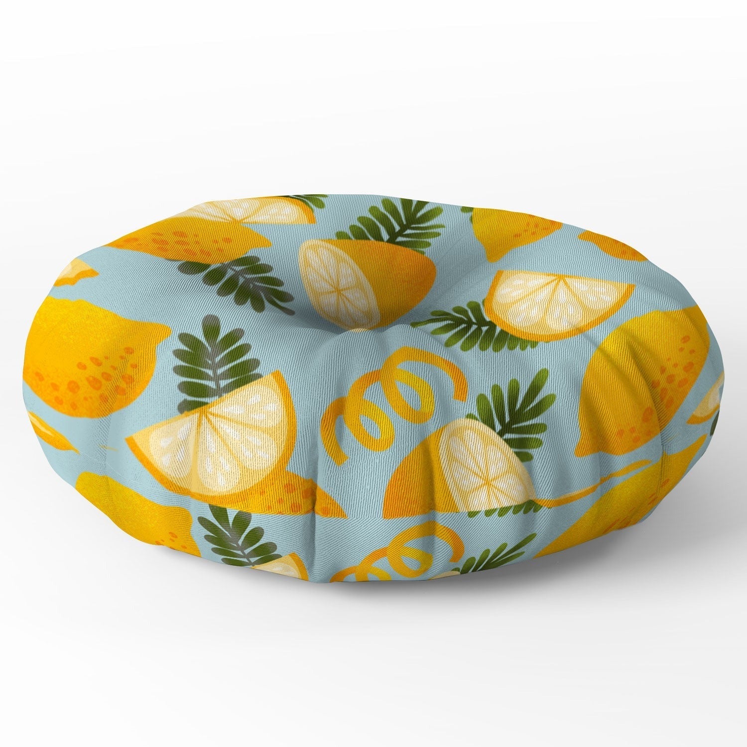 Jessica Molina Lemon Pattern on Sky Blue Floor Pillow Round