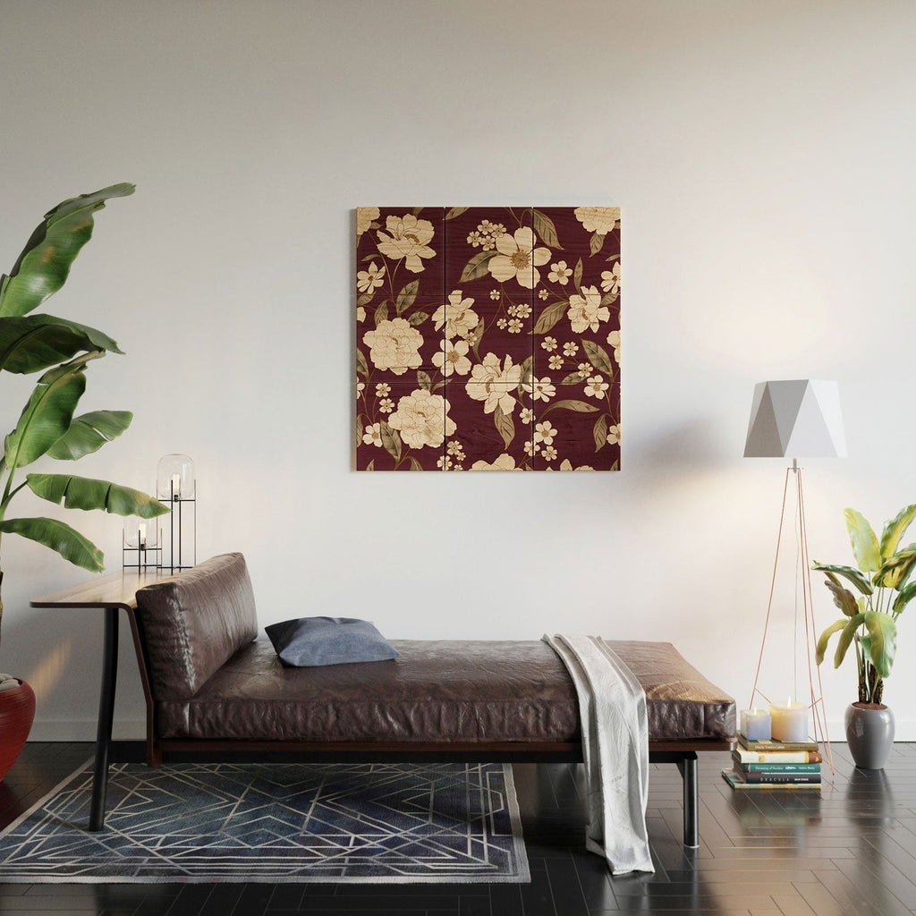 Gabriela Fuente Burgundy Floral Roberta Wood Wall Mural