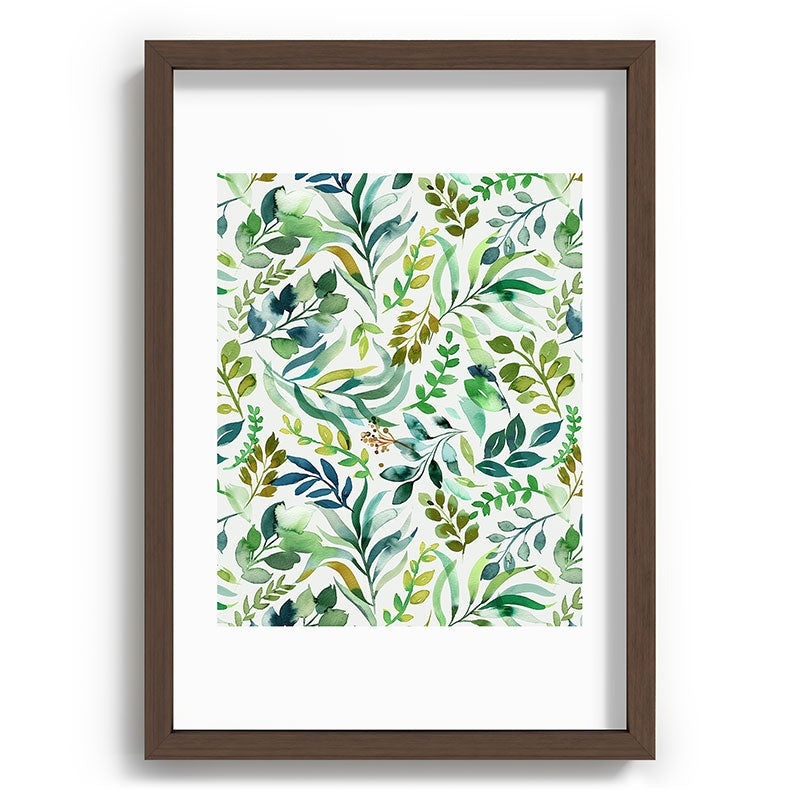 Ninola Design Botanic Retreat Loose Botanical Leaves Watercolor Green Recessed Framing Rectangle