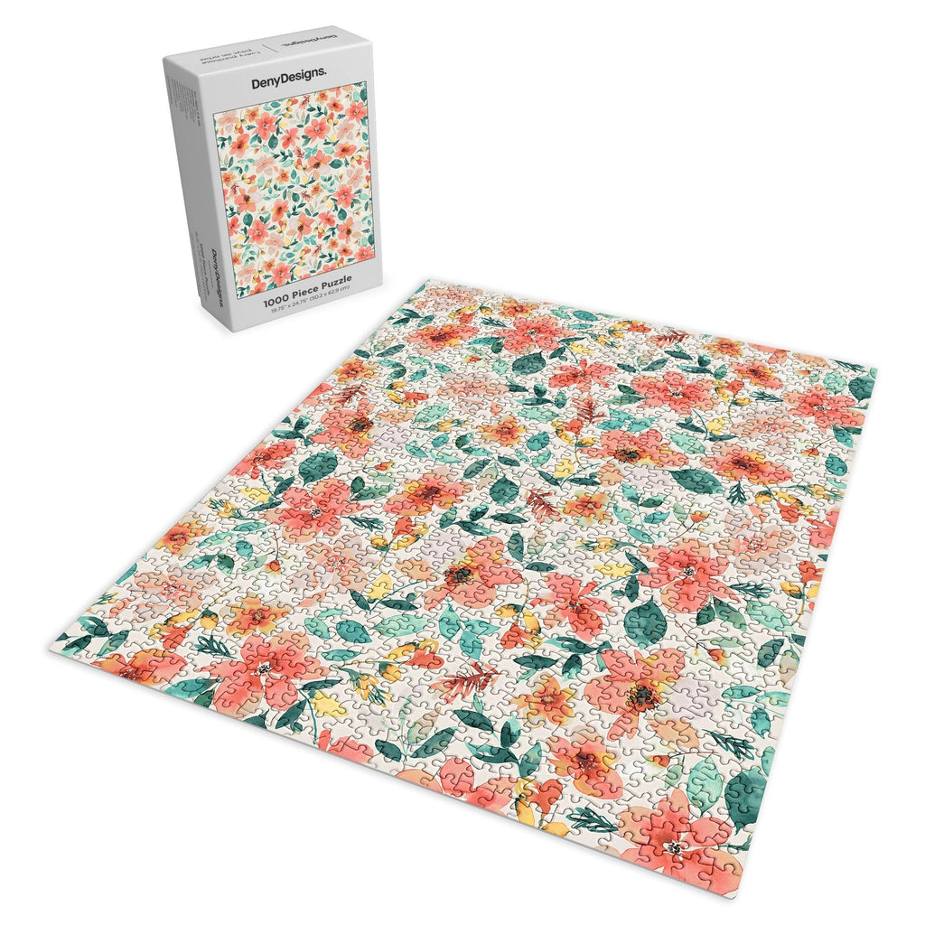 Ninola Design Botanic Retreat Tropical Whimsical Flowers Coral Green Puzzle