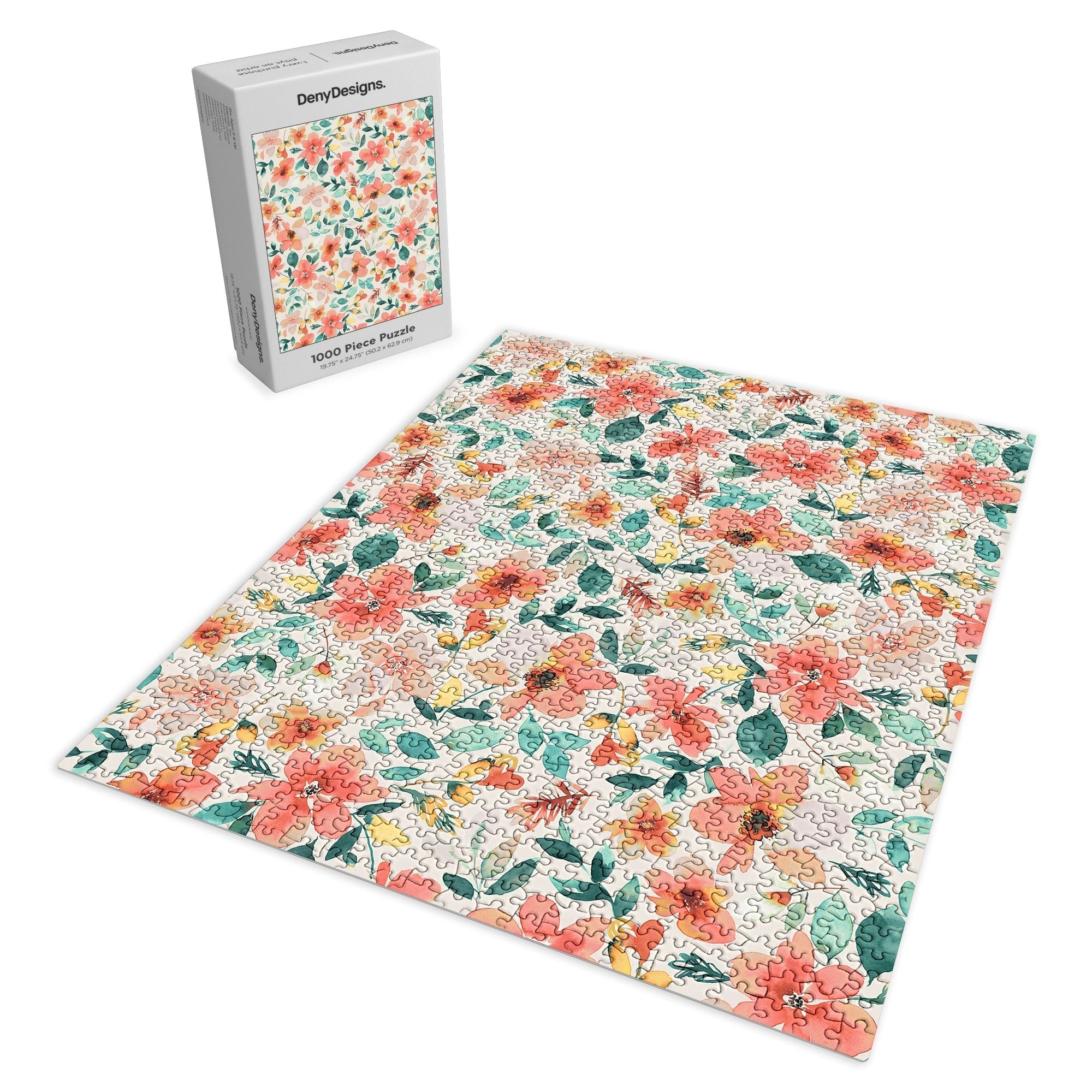 Ninola Design Botanic Retreat Tropical Whimsical Flowers Coral Green Puzzle
