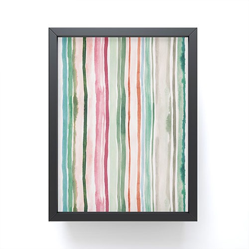 Ninola Design Botanic Retreat Watercolor Stripes Green Orange Red Framed Mini Art Print