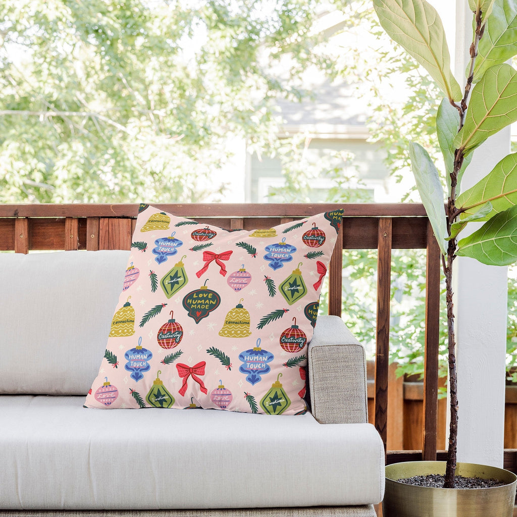 Design by Spark Love Human Made Christmas Ornaments Outdoor Throw Pillow