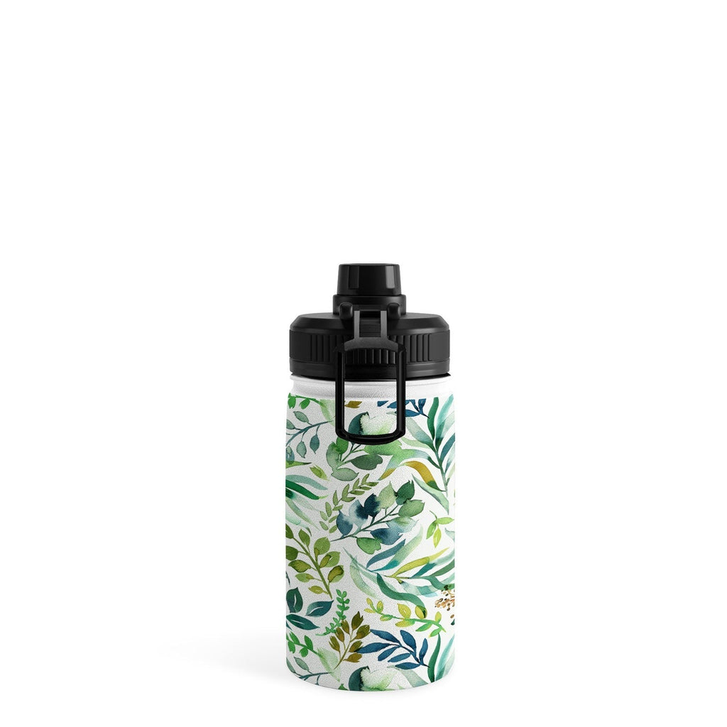 Ninola Design Botanic Retreat Loose Botanical Leaves Watercolor Green Water Bottle