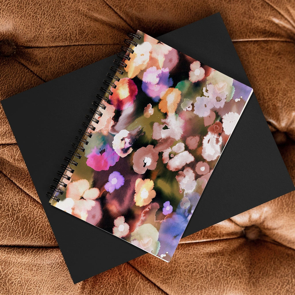 Ninola Design Botanic Retreat Ombre Abstract Watercolor Flowers Pink gold Spiral Notebook