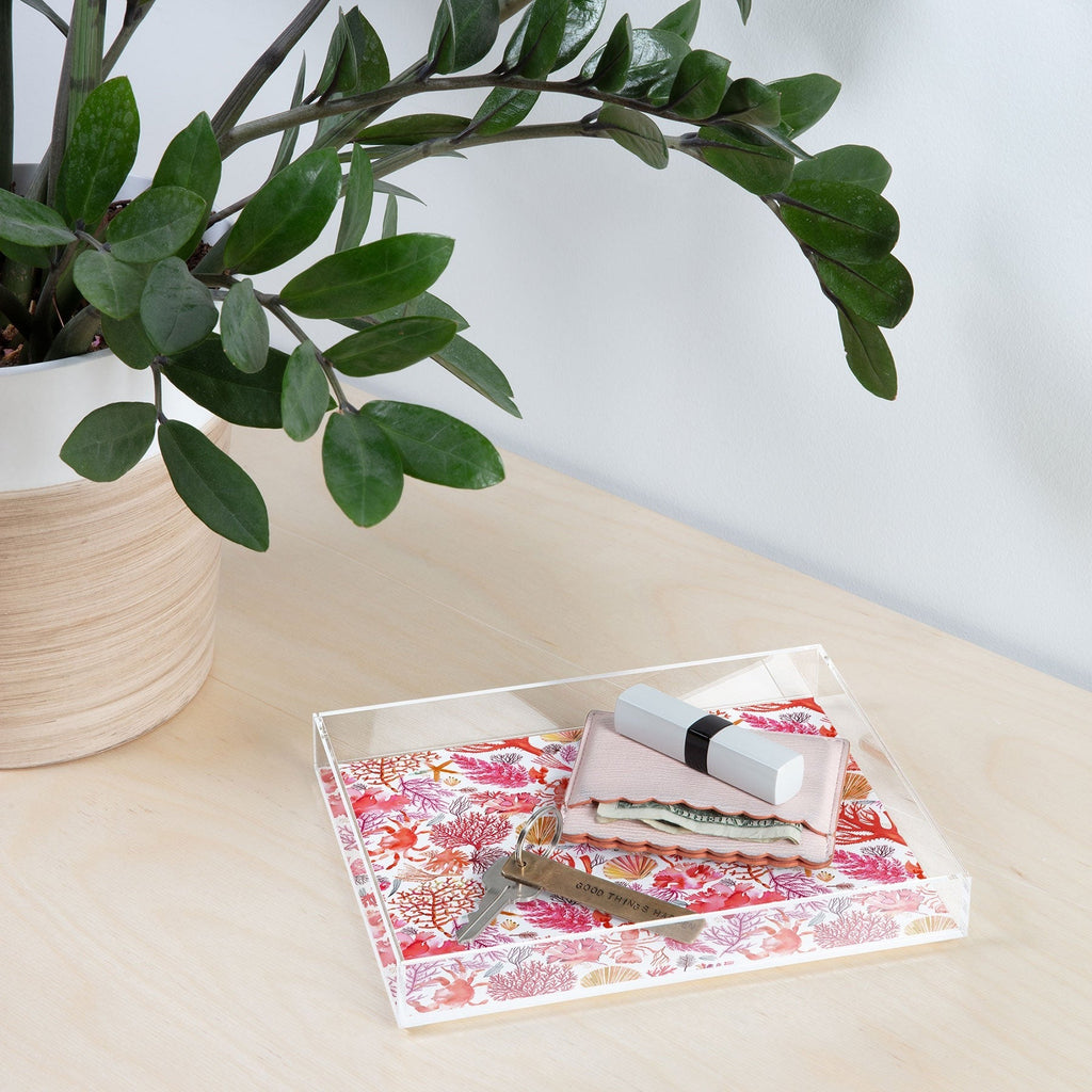 Ninola Design Botanic Retreat Coral Reef Crab Lobster Red Acrylic Tray