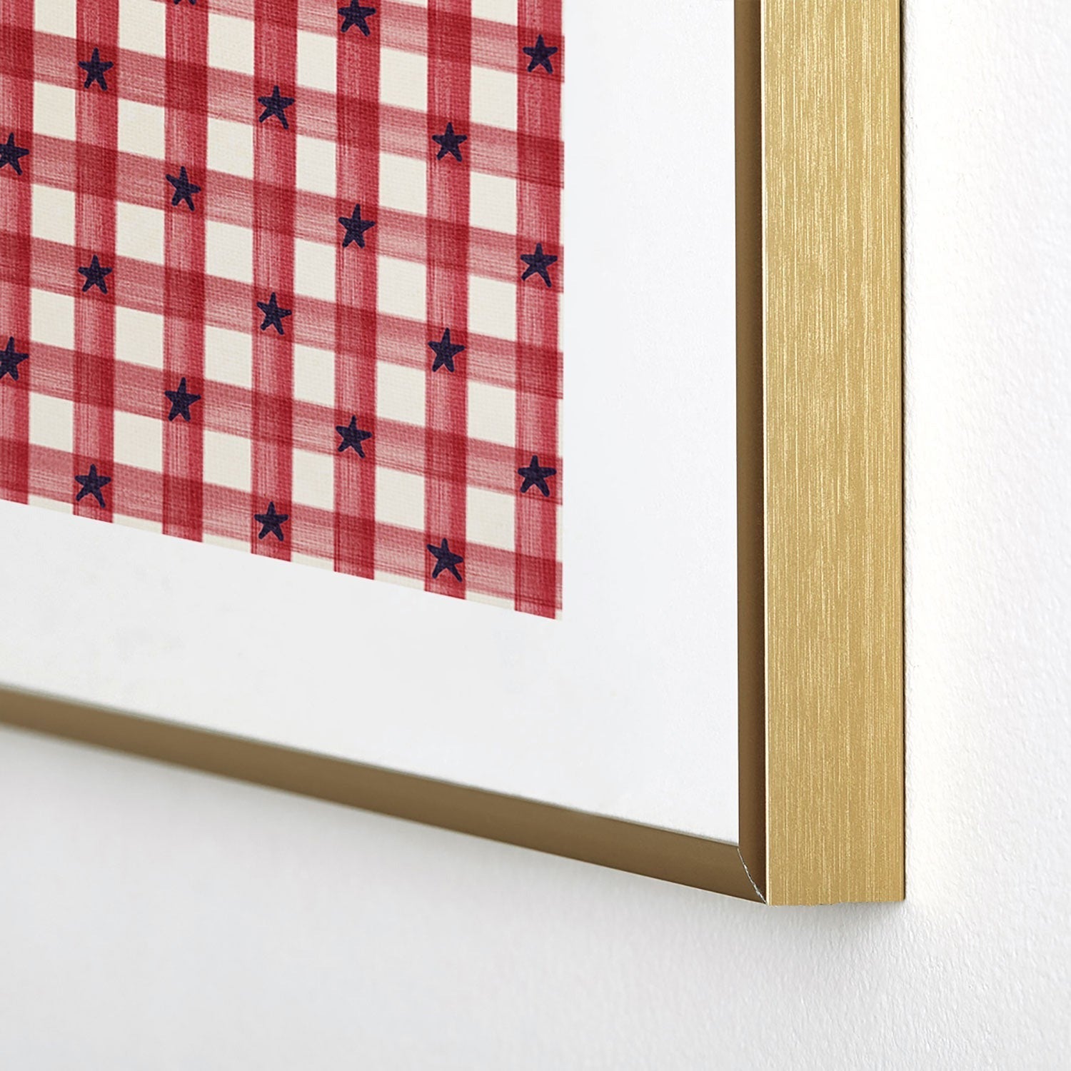 DENY Designs Red Gingham plus Stars Metal Framed Art Print