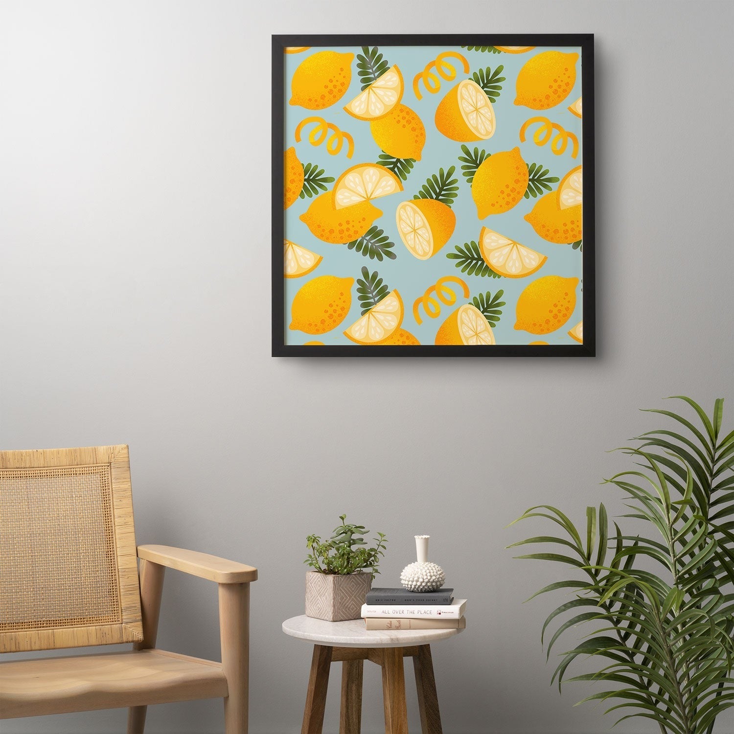 Jessica Molina Lemon Pattern on Sky Blue Framed Wall Art