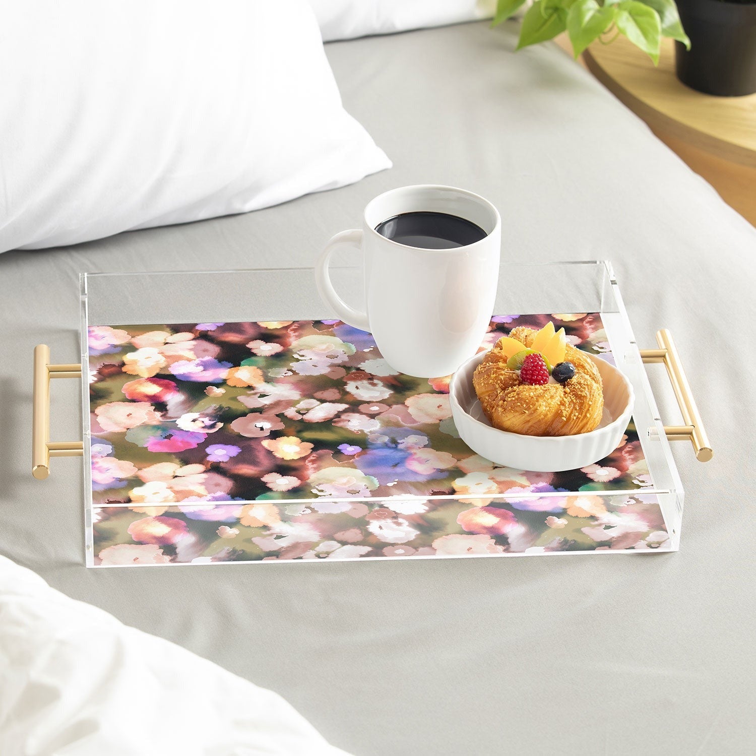 Ninola Design Botanic Retreat Ombre Abstract Watercolor Flowers Pink gold Acrylic Tray