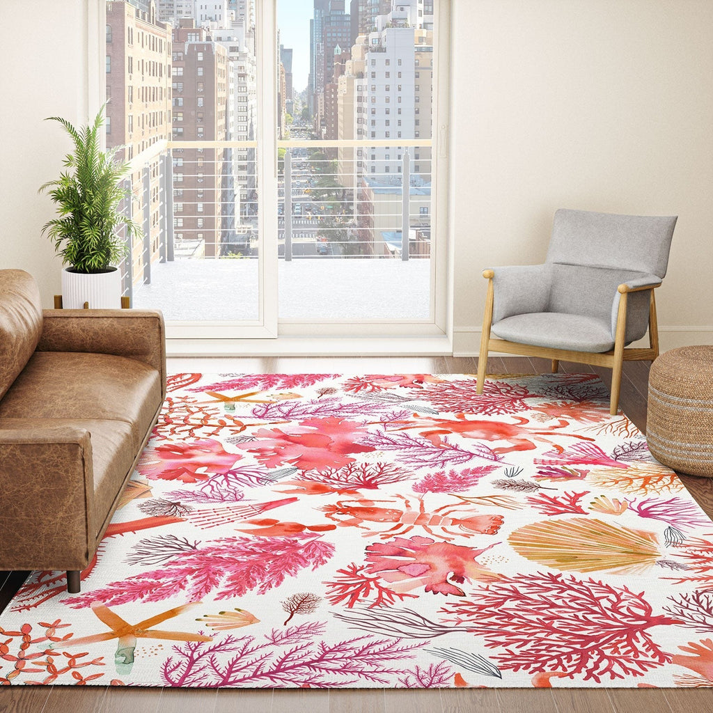 Ninola Design Botanic Retreat Coral Reef Crab Lobster Red Area Rug