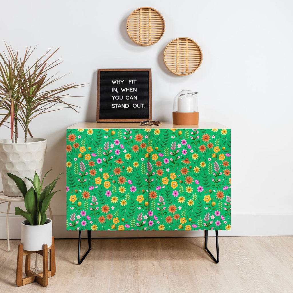 Pimlada Phuapradit Ditsy Spring Floral Green Credenza